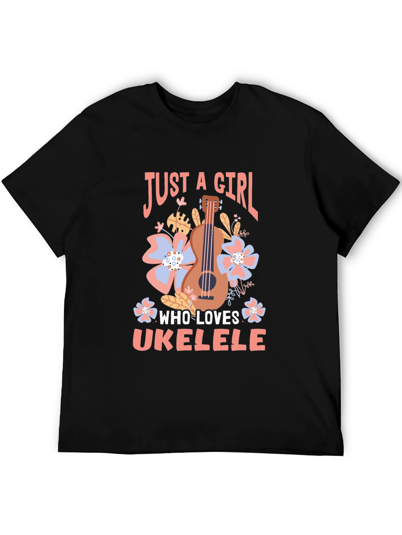 Black Just a Girl Who Loves Ukulele T-Shirt view 5