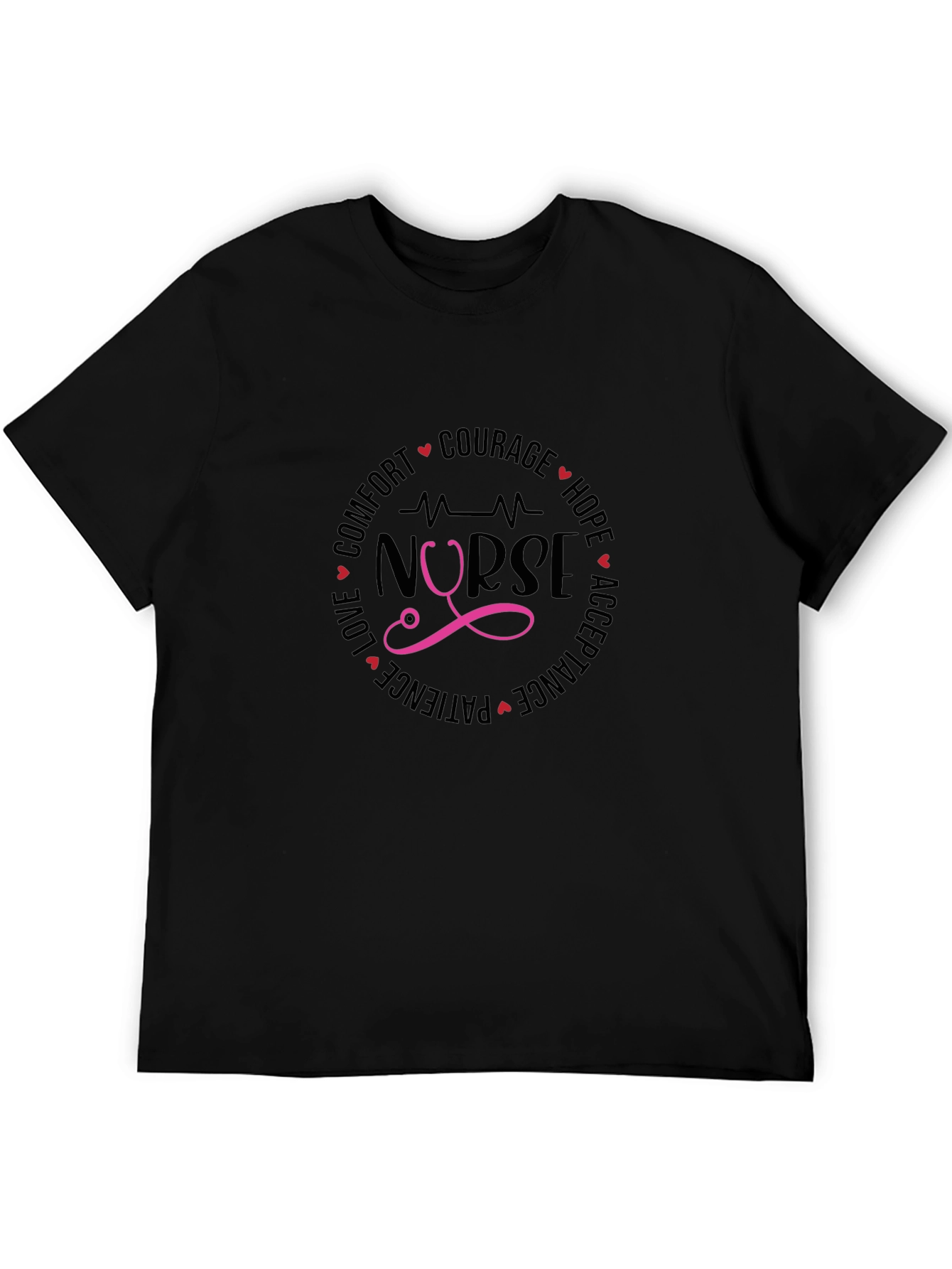 Black Nurse Heartbeat Stethoscope Graphic Tee view 5