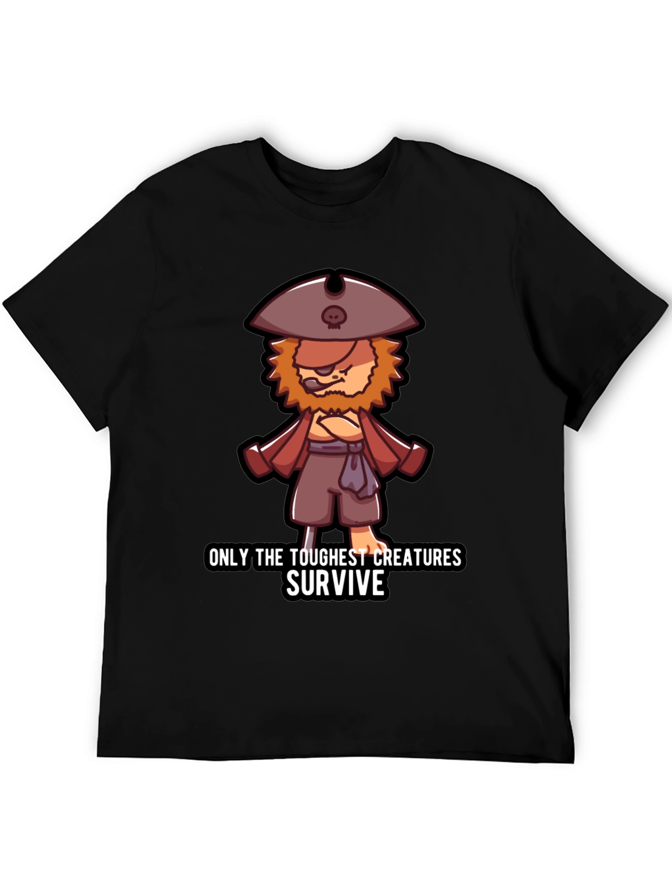 Black Toughest Creatures Pirate Cartoon T-Shirt view 5