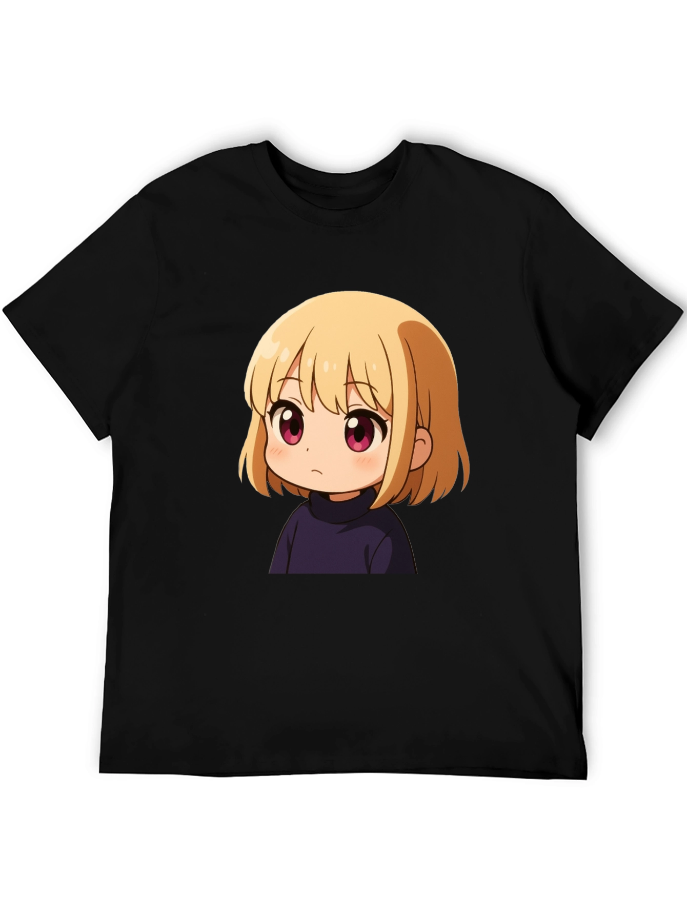Black Anime Girl Graphic Print Black T-Shirt view 5