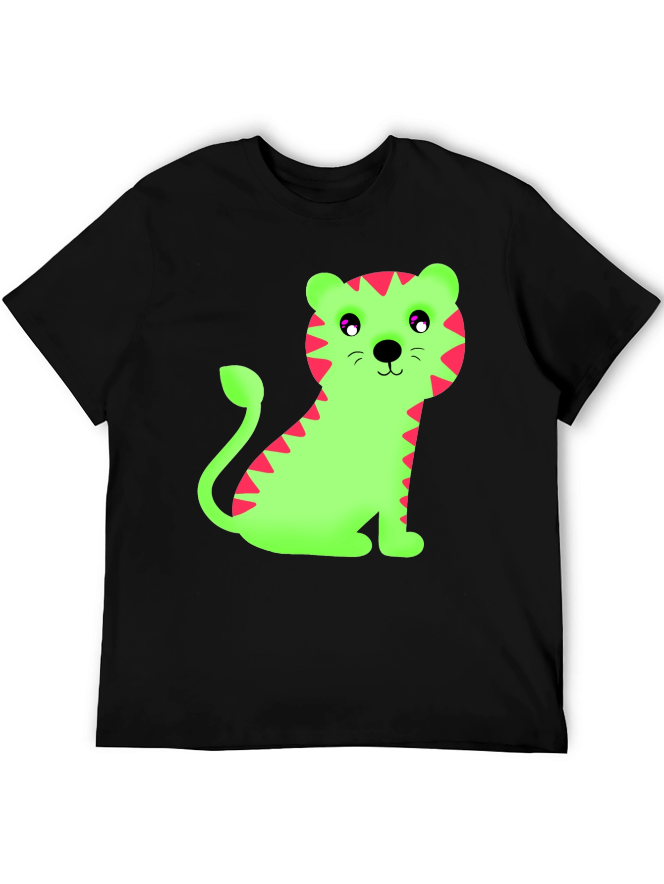 Black Cartoon Tiger Graphic Tee - Fun Black T-Shirt view 5