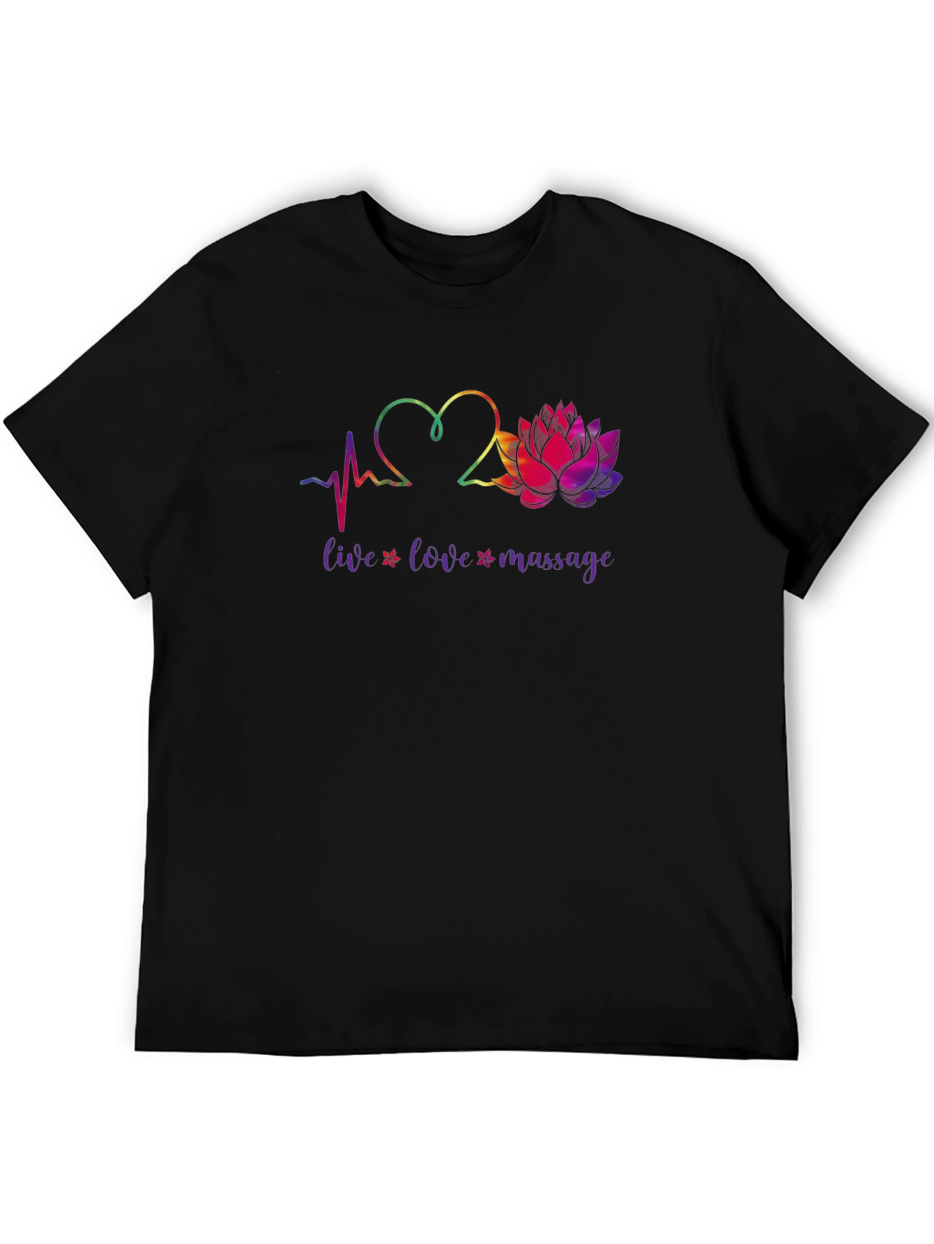 Black Live Love Massage Heart & Lotus Black T-Shirt view 5