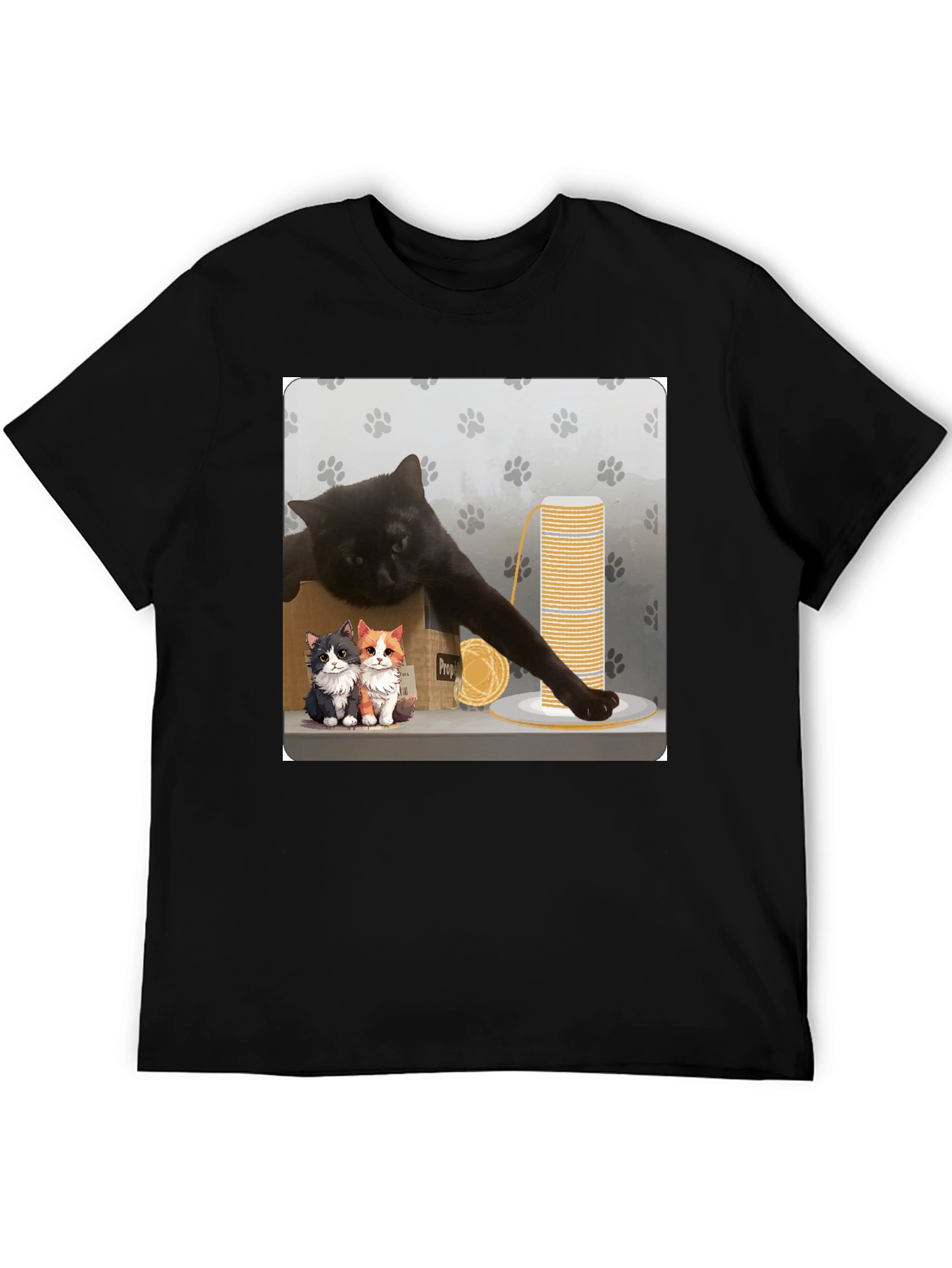 Black Cat Cartoon Graphic Black T-Shirt view 5