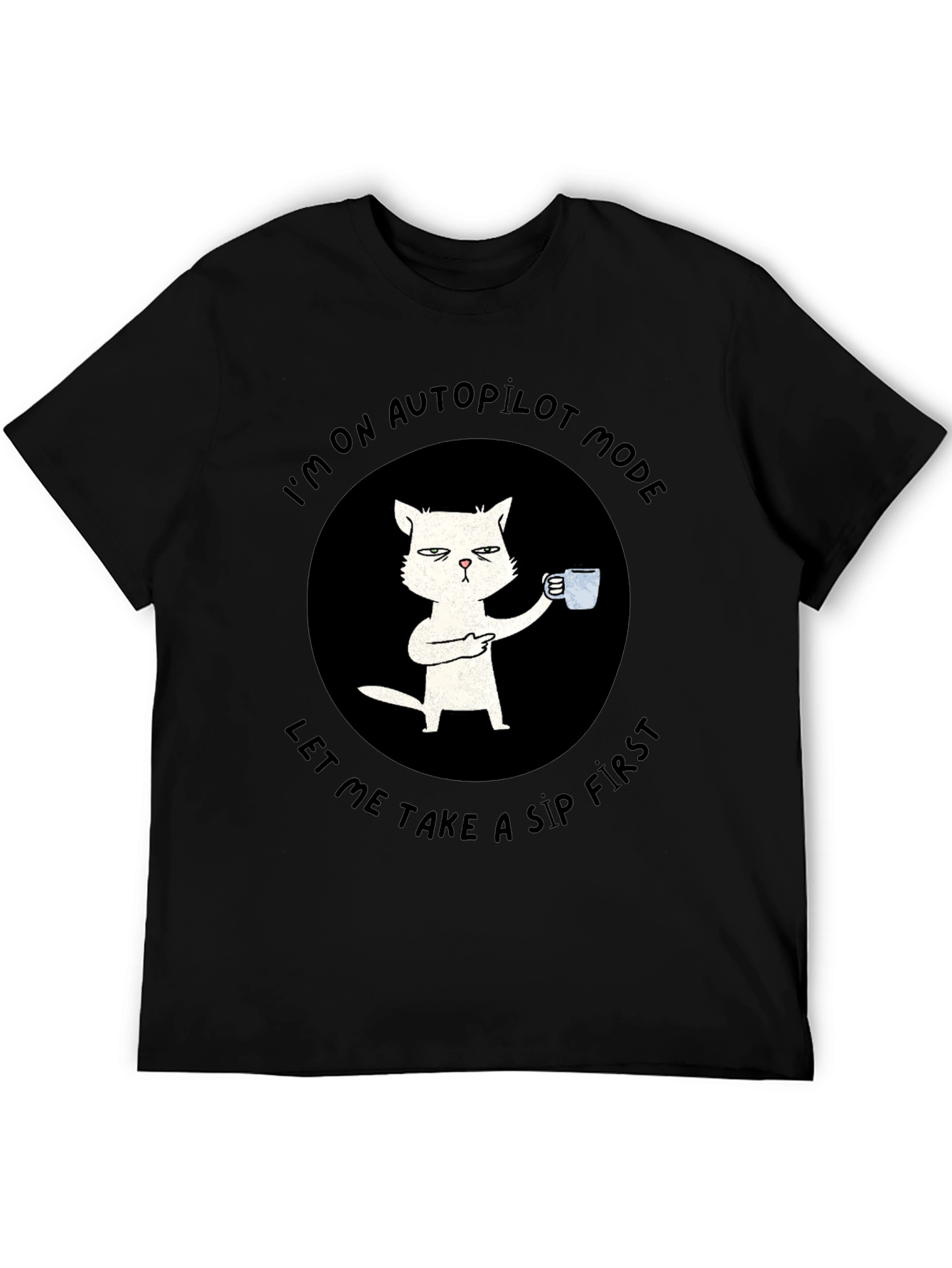 Black Autopilot Cat Coffee T-Shirt - Funny Novelty Tee view 5