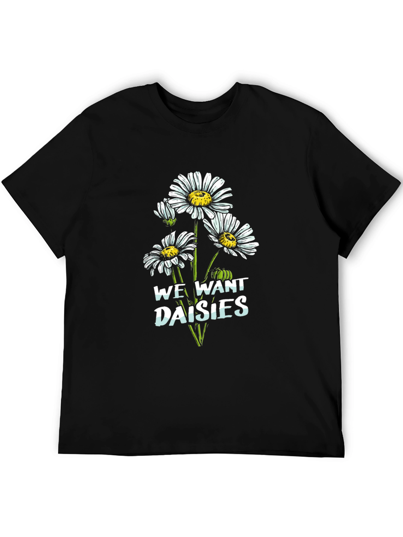 Black We Want Daisies Graphic Tee - Black Cotton T-Shirt view 5