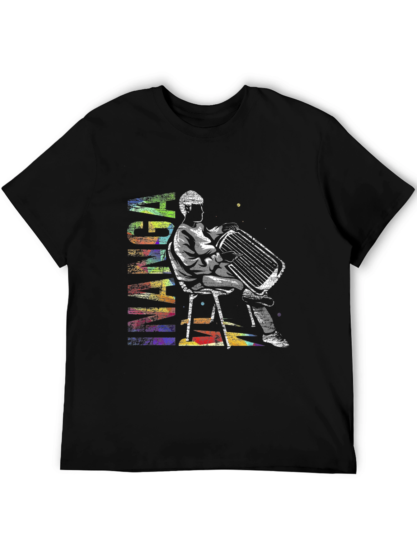 Black Abstract Accordion Player Graphic T-Shirt view 5