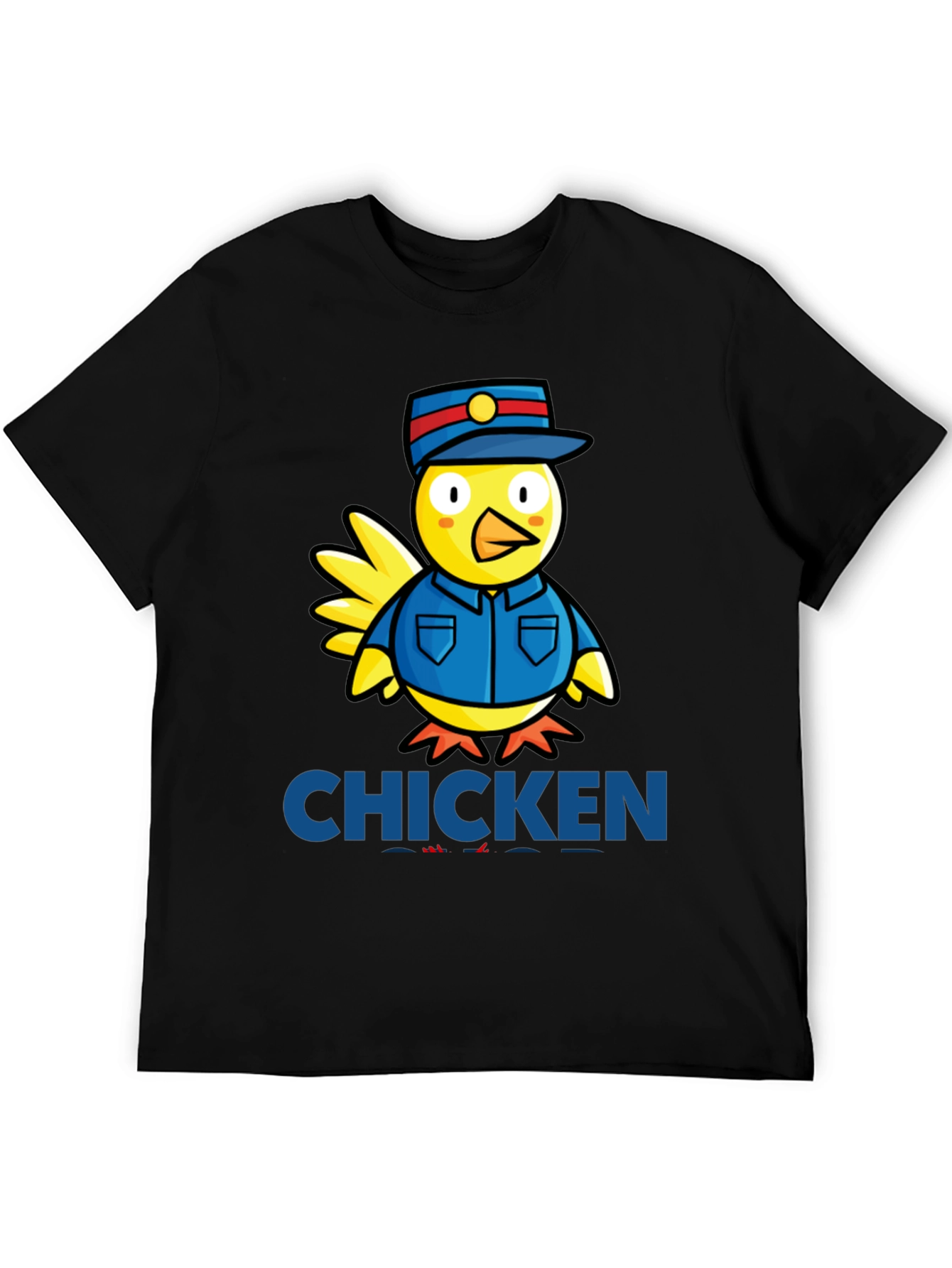 Black Chicken Officer Graphic Tee - Funny Cartoon Bird T-Shirt view 5