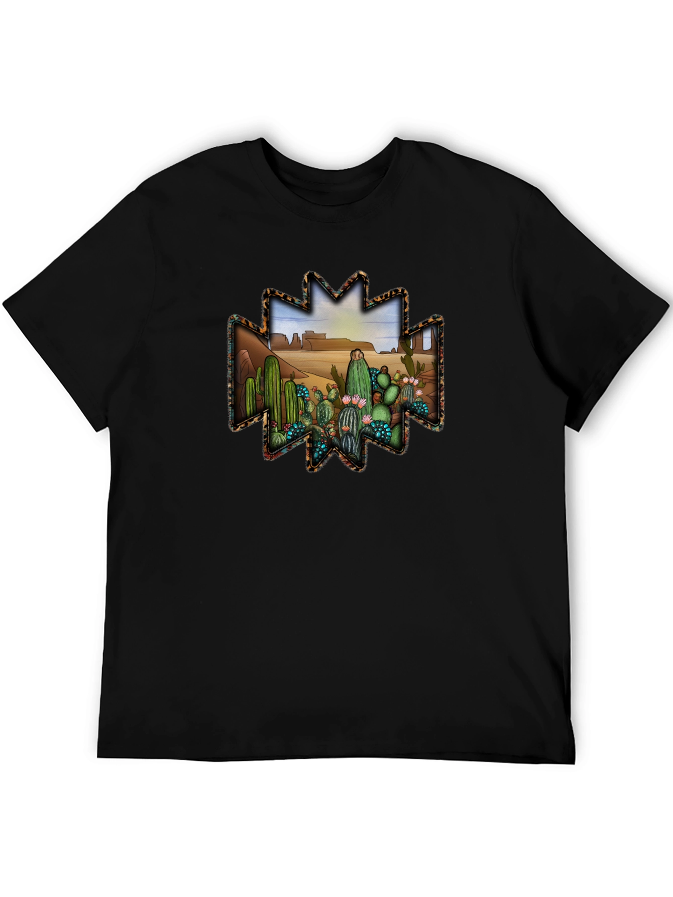 Black Desert Cactus Graphic Tee - Western Style Black T-Shirt view 5