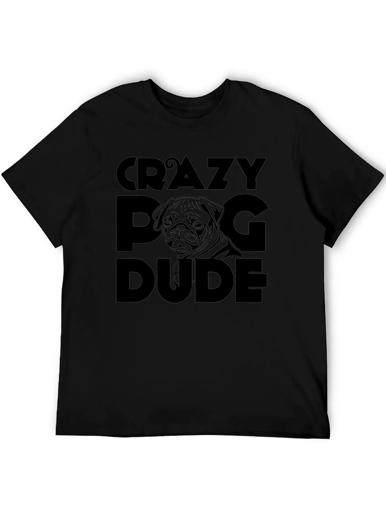 Black Crazy Pug Dude Black Graphic Tee view 5