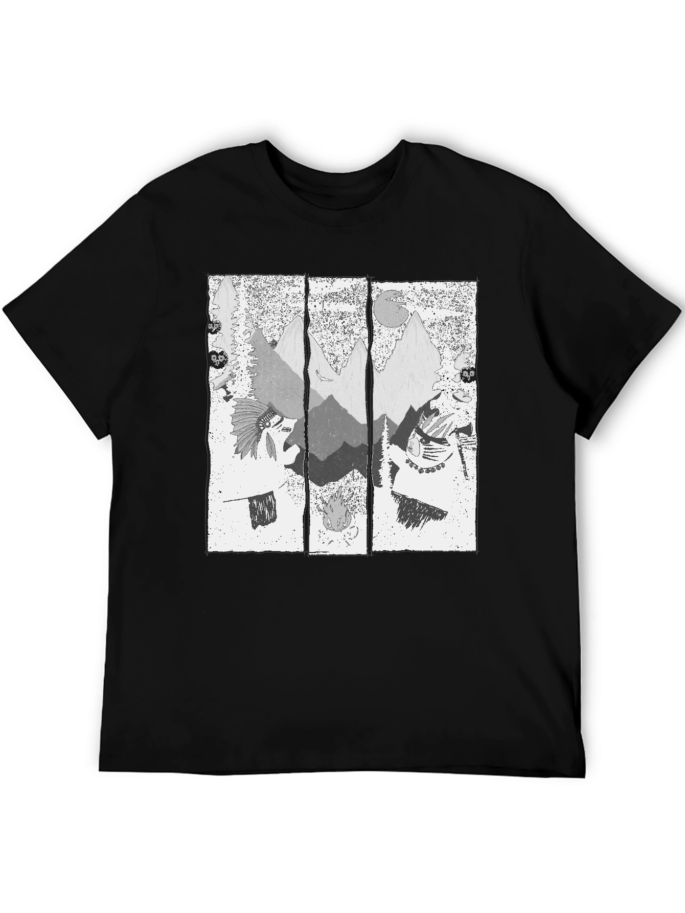 Men's Black T-Shirt with Mountain Graphic Print - 5