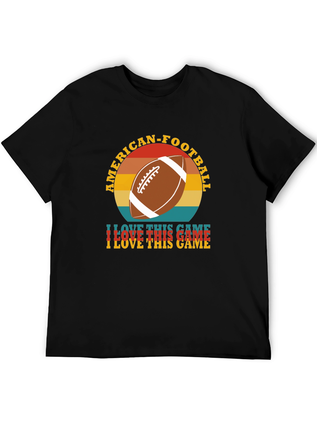 Black American Football Retro T-Shirt view 5