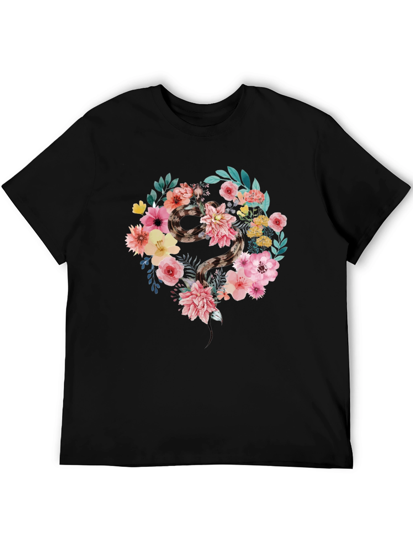 Black Floral Snake Graphic Tee - Unisex Cotton Blend Shirt view 5