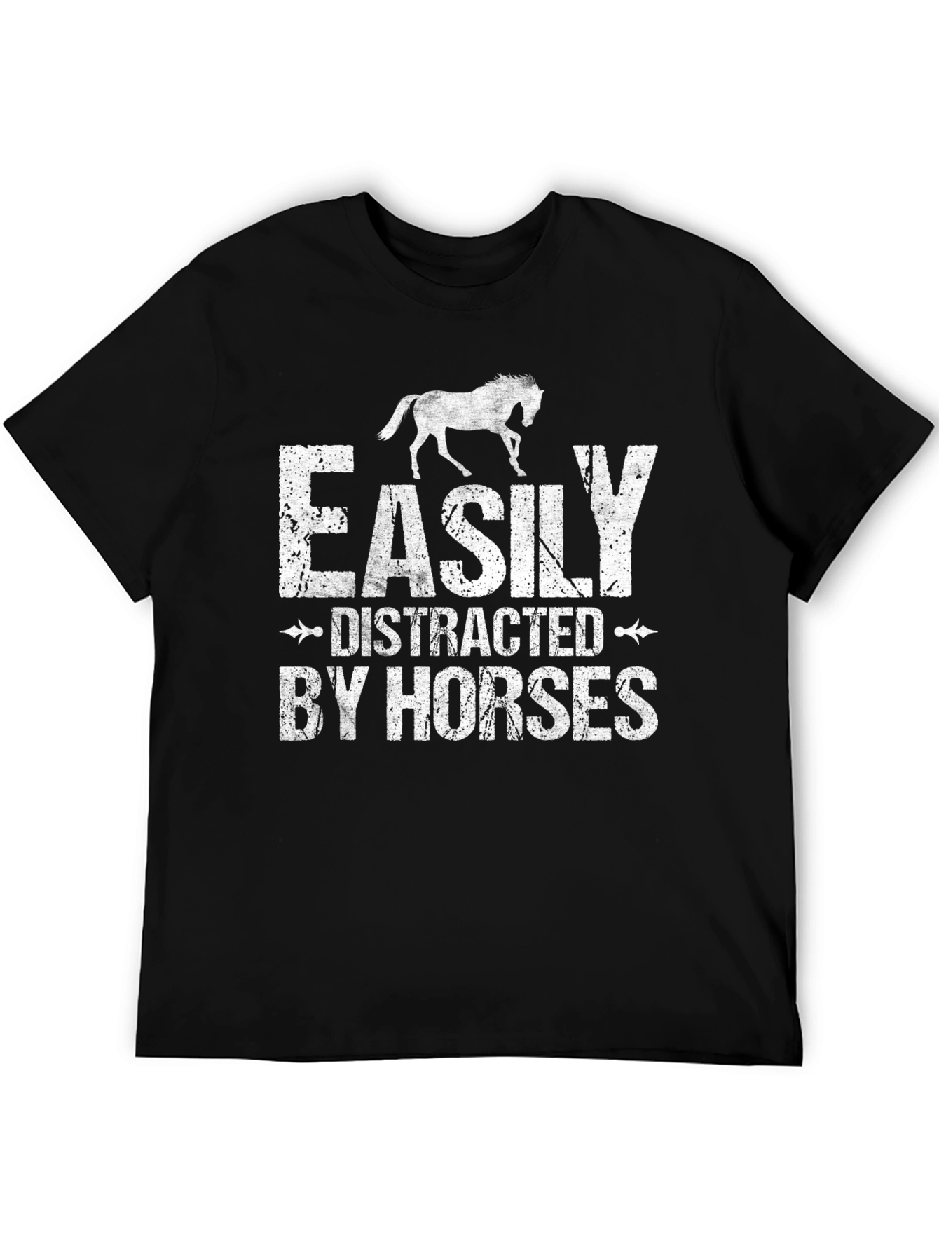 Black Easily Distracted By Horses Graphic T-Shirt view 5