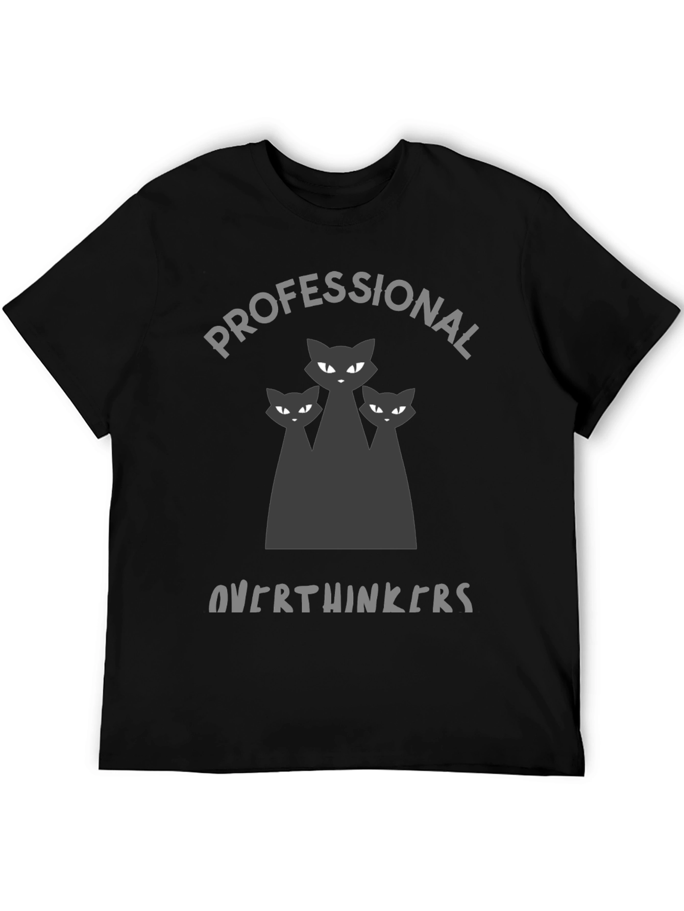 Black Professional Overthinkers T-Shirt - Black Cat Graphic Tee view 5