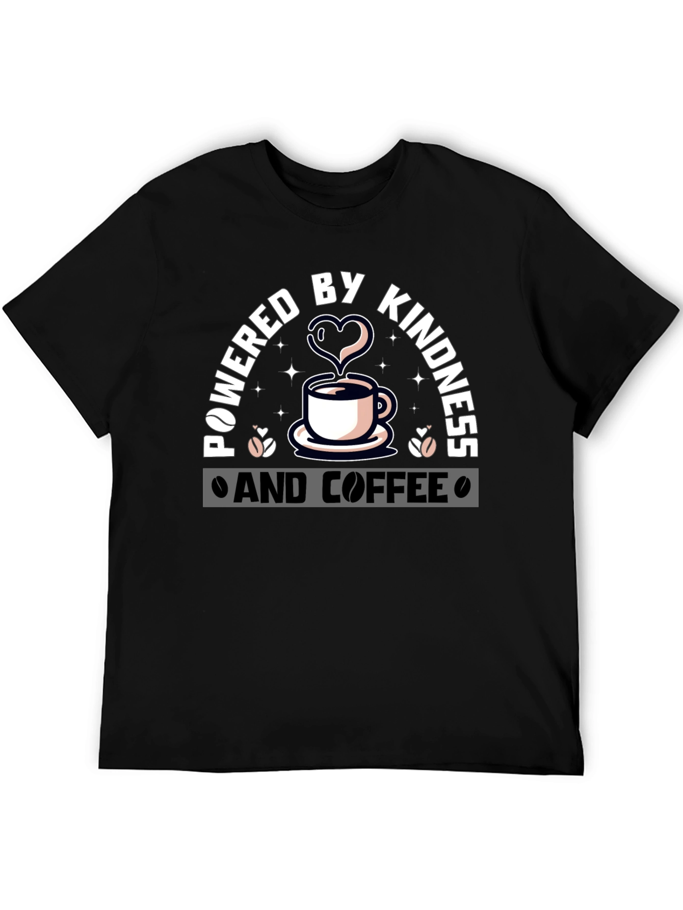 Black Powered By Kindness and Coffee Graphic Tee view 5
