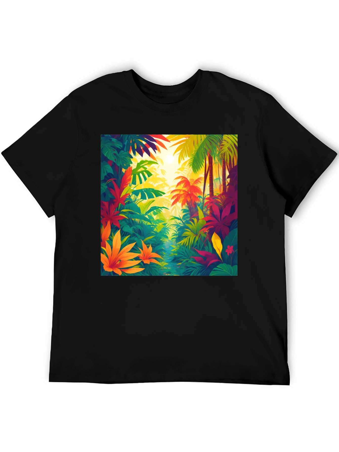 Black Tropical Jungle T-Shirt: Vibrant Nature Design view 5