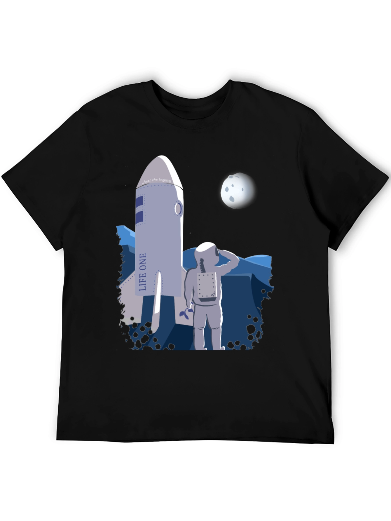 Black Astronaut & Rocket Graphic T-Shirt - Space Adventure Tee view 5