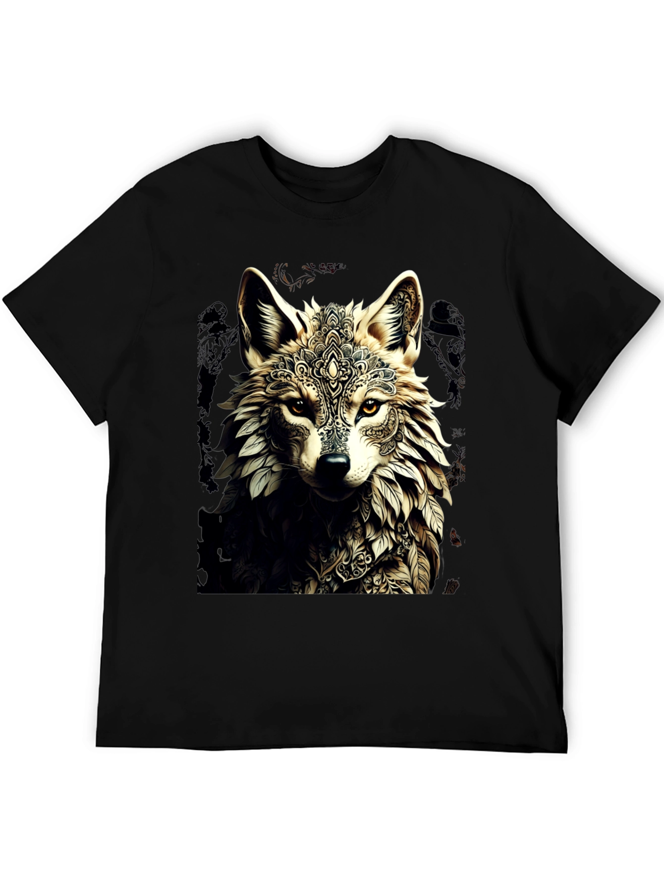 Black Wolf Mandala Graphic Tee - Stylish Black T-Shirt view 5