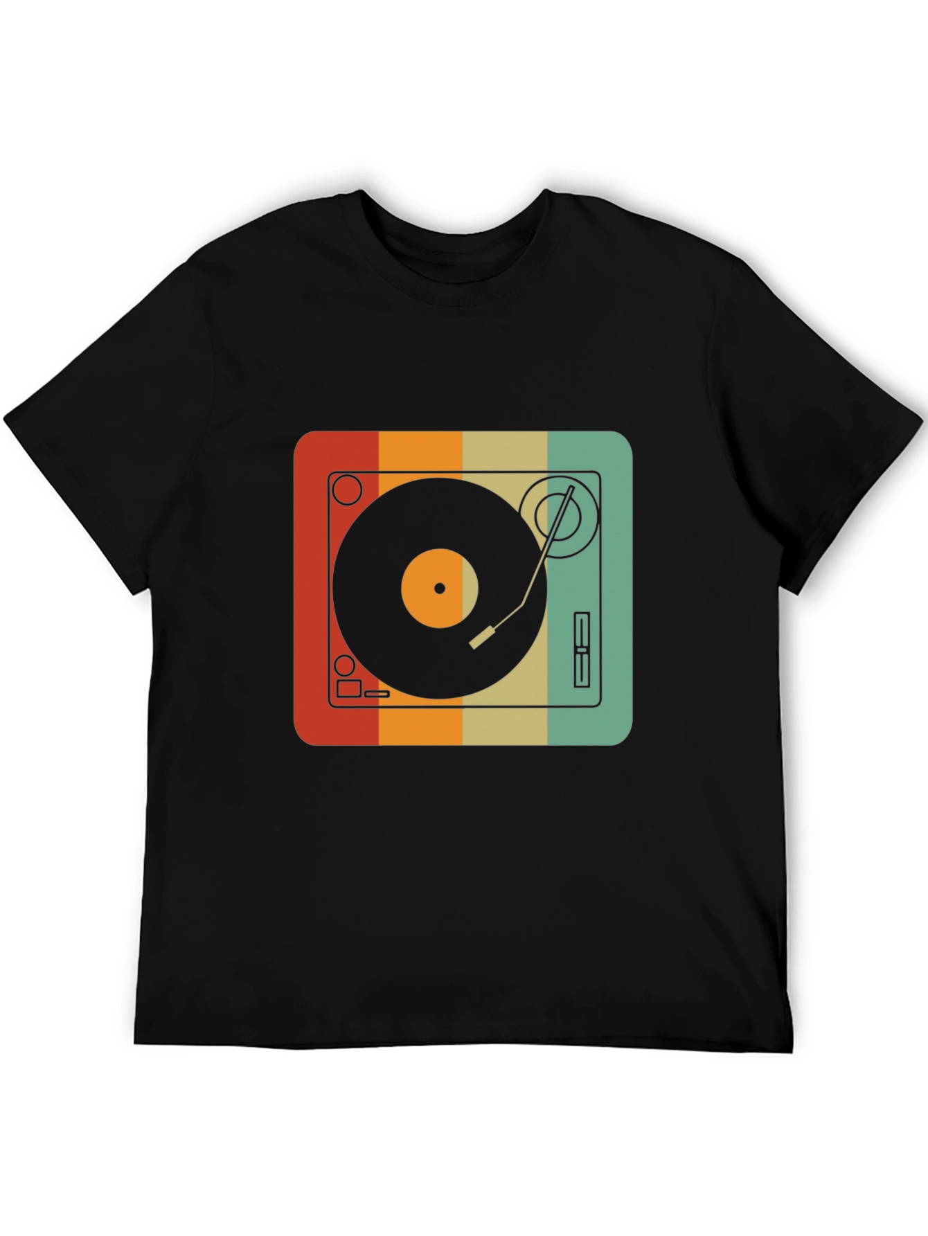 Black Retro Turntable Graphic Tee - Vintage Record Player Shirt view 5