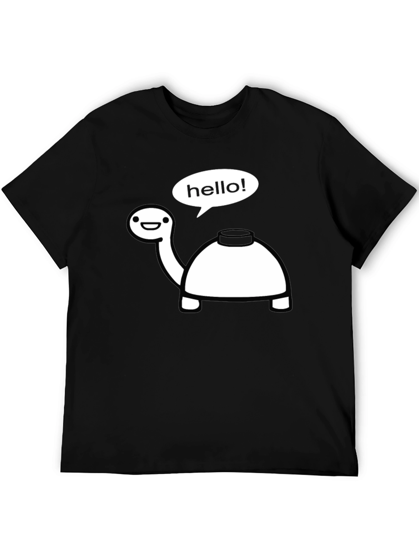 Black Funny Turtle Hello T-Shirt - Black Cotton Tee view 5