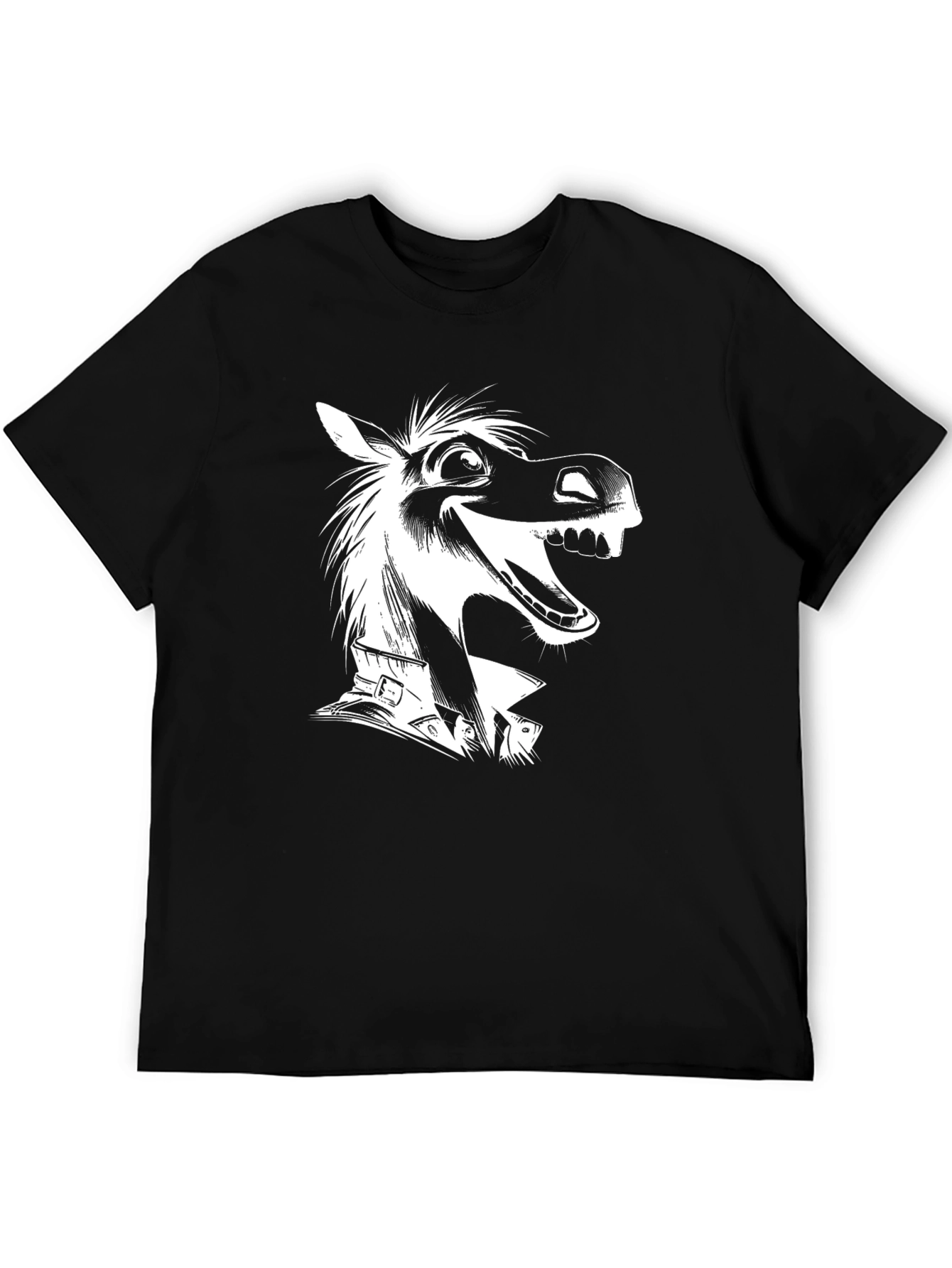Black Funny Horse Graphic Tee - Black Cotton T-Shirt view 5