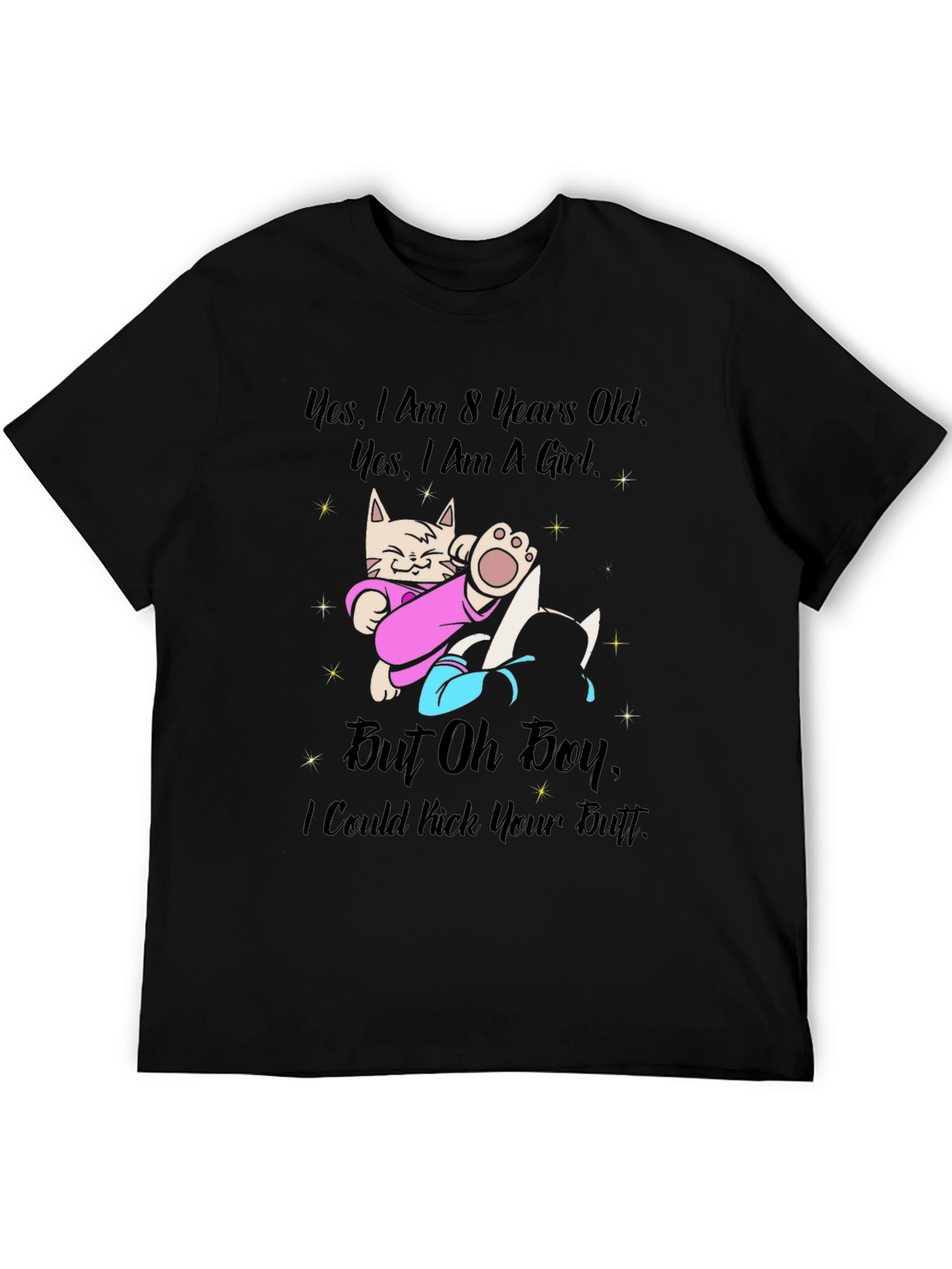 Black Funny Cat Girl T-Shirt - I Could Kick Your Butt view 5