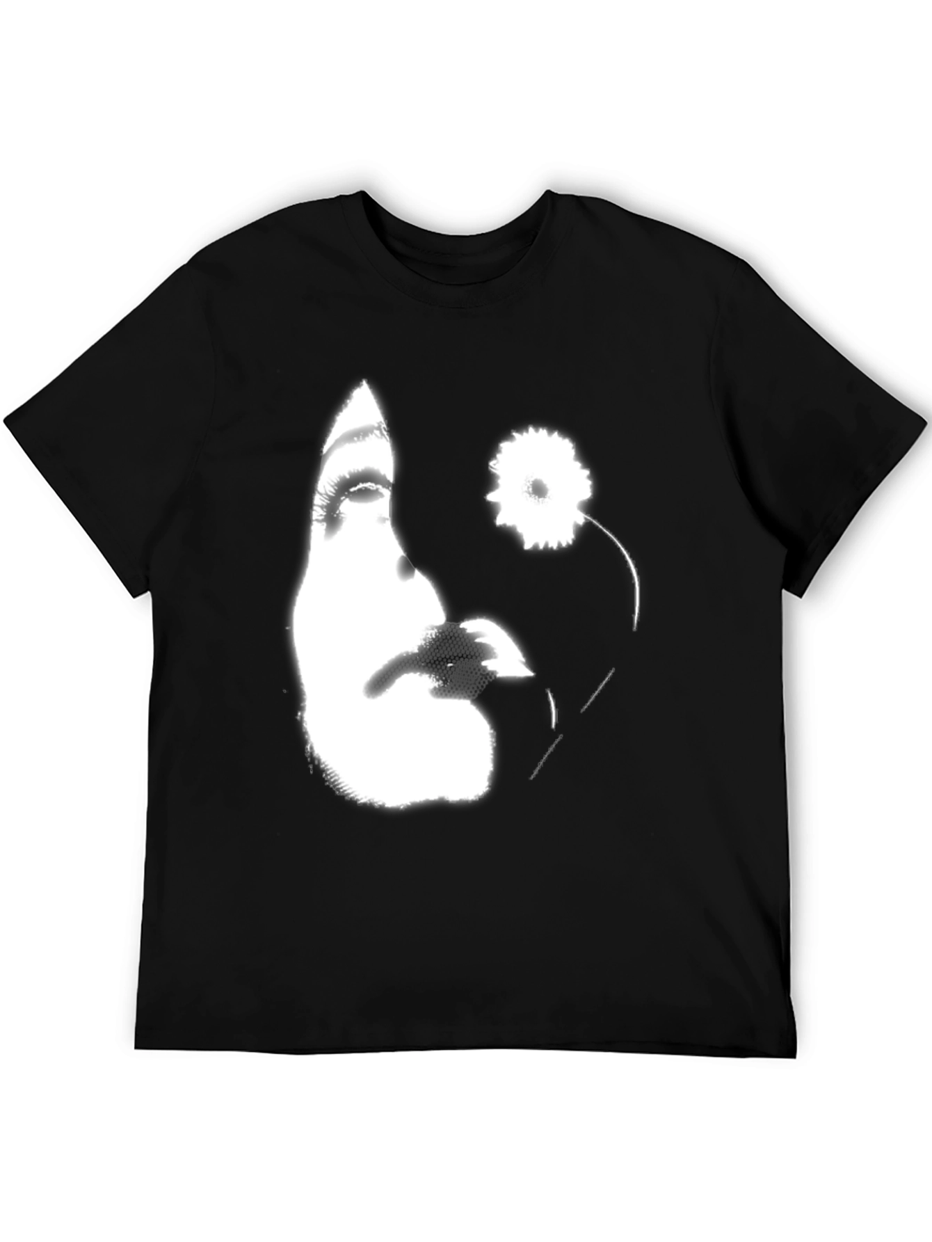 Black Abstract Floral Face Graphic Black T-Shirt view 5