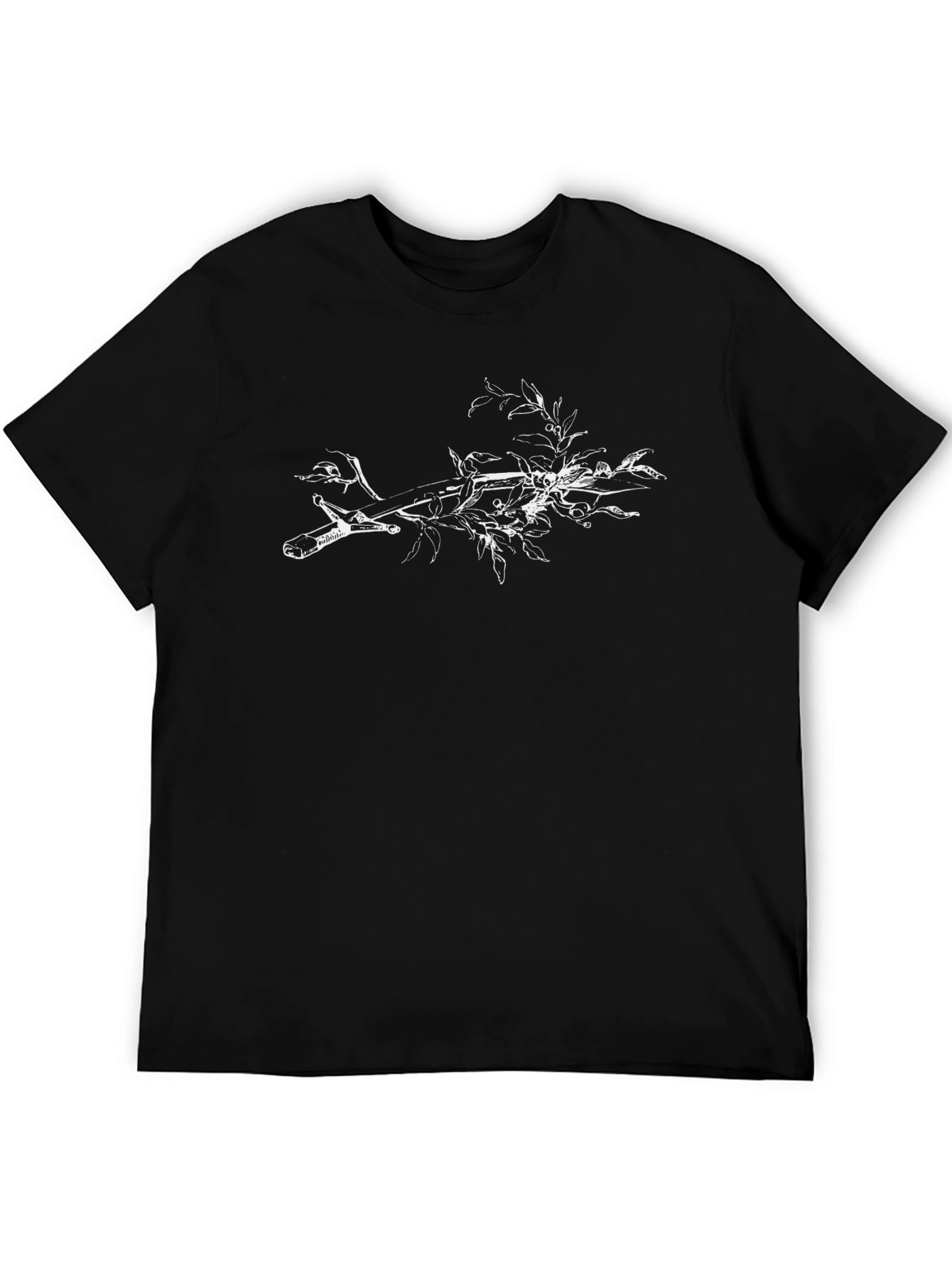 Black Botanical Branch Print Black T-Shirt view 5