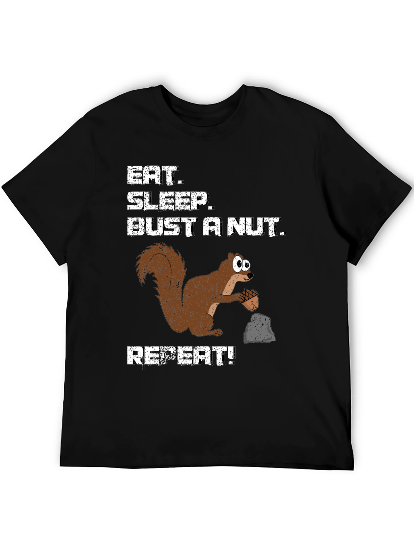Black Eat Sleep Bust a Nut Squirrel T-Shirt Funny Humor Tee view 5