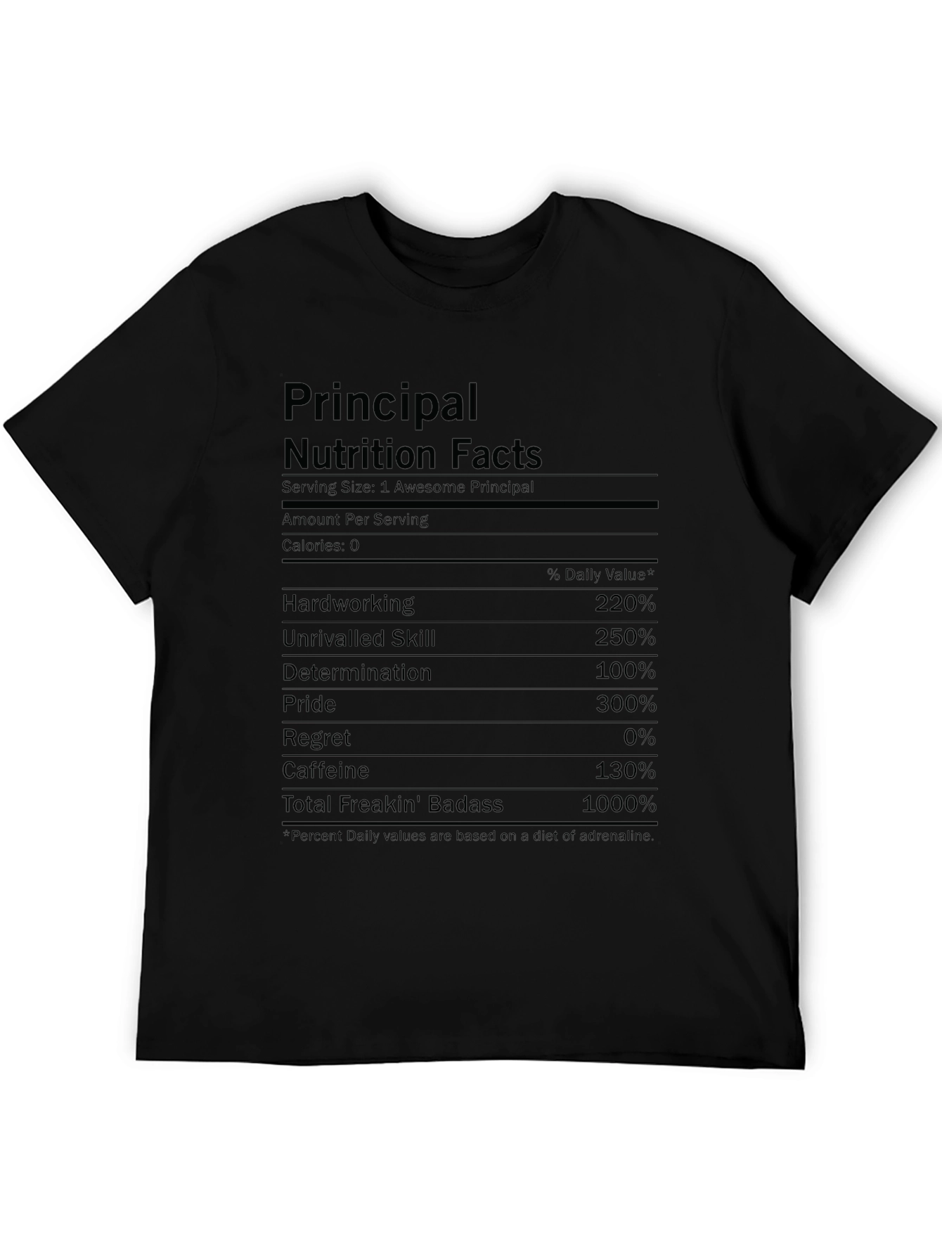 Black Principal Nutrition Facts Funny T-Shirt view 5
