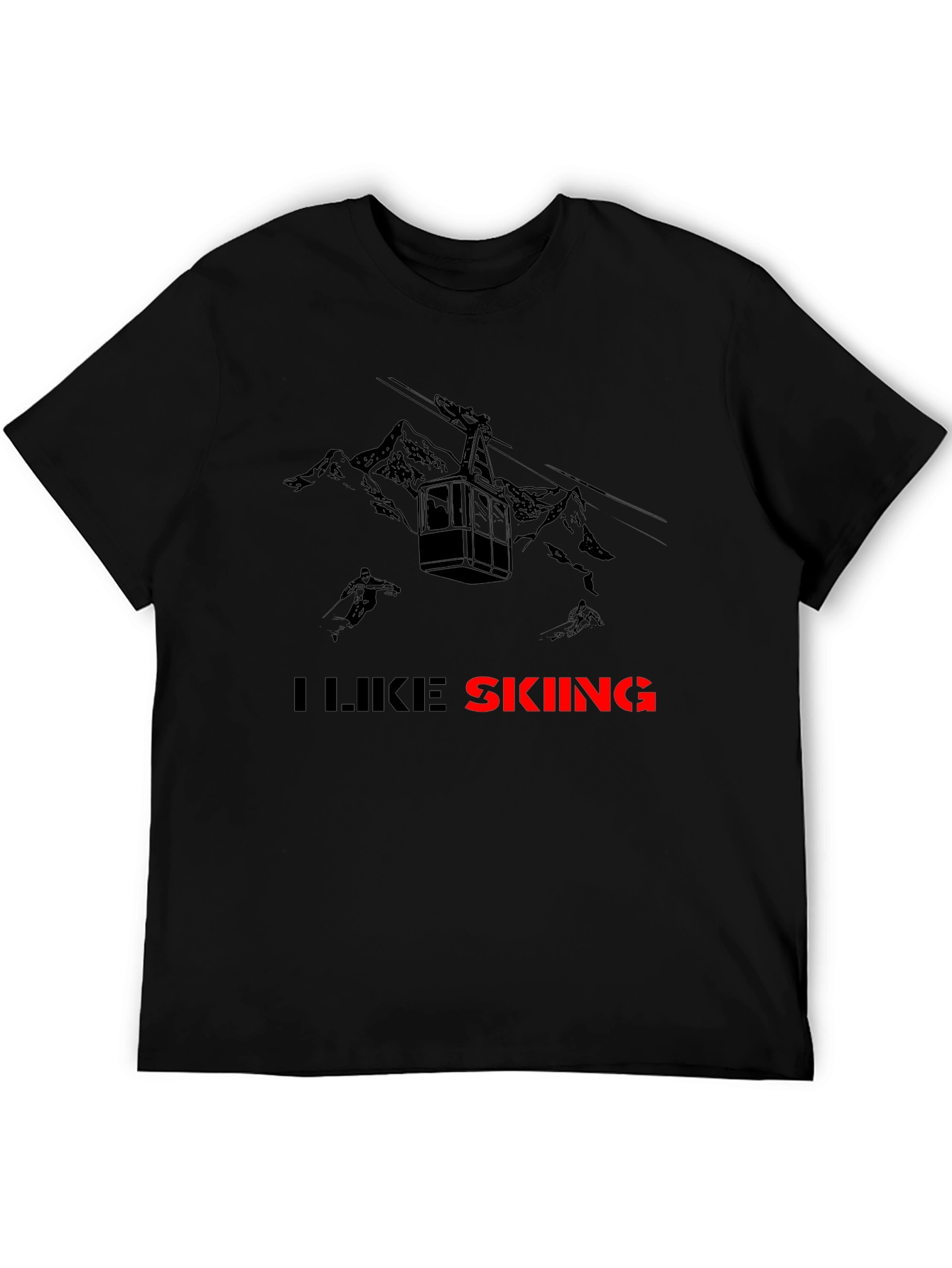 Black I Like Skiing Black T-Shirt view 5