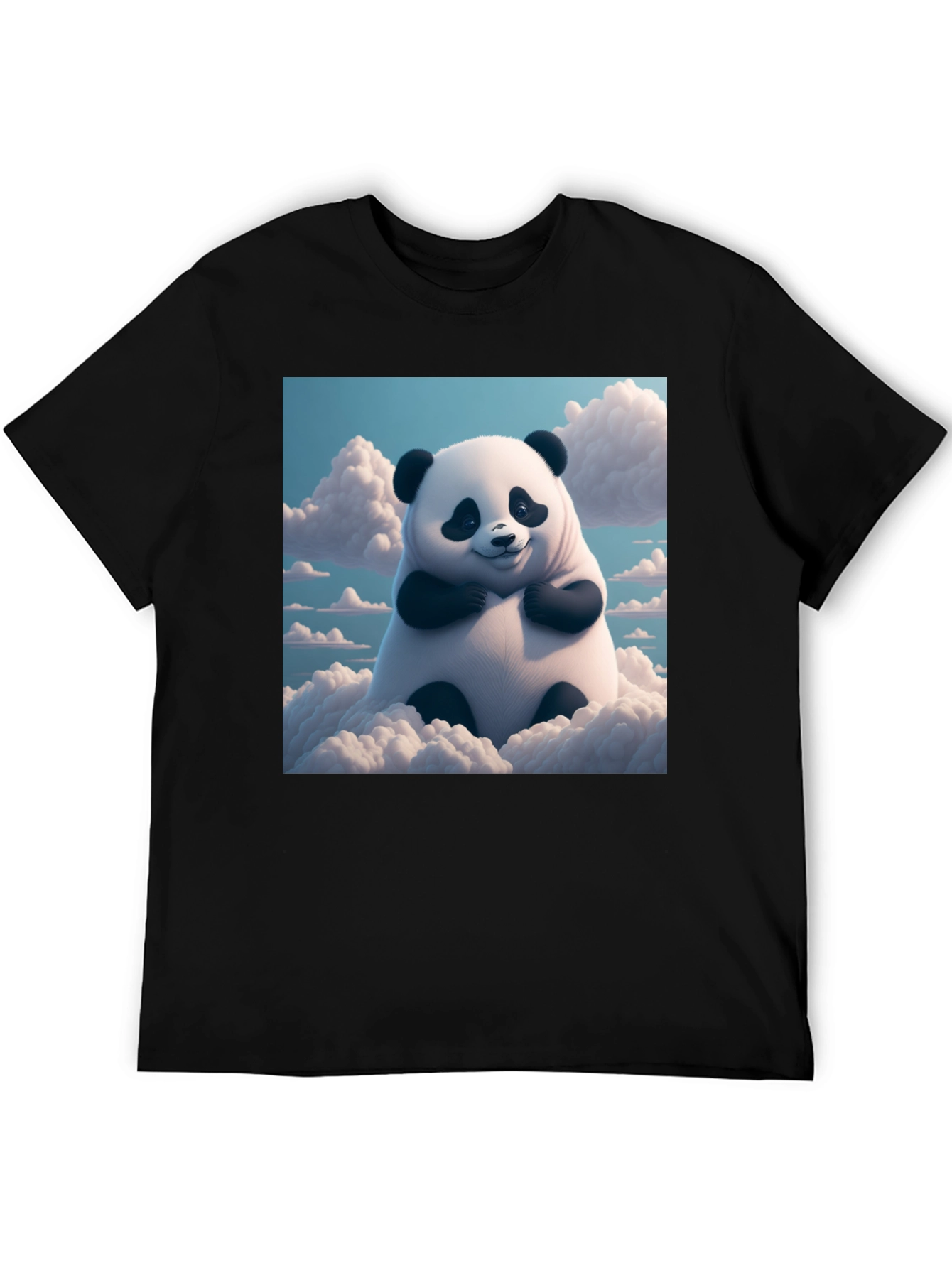 Black Cute Panda in Clouds Graphic Tee - Black Cotton T-Shirt view 5