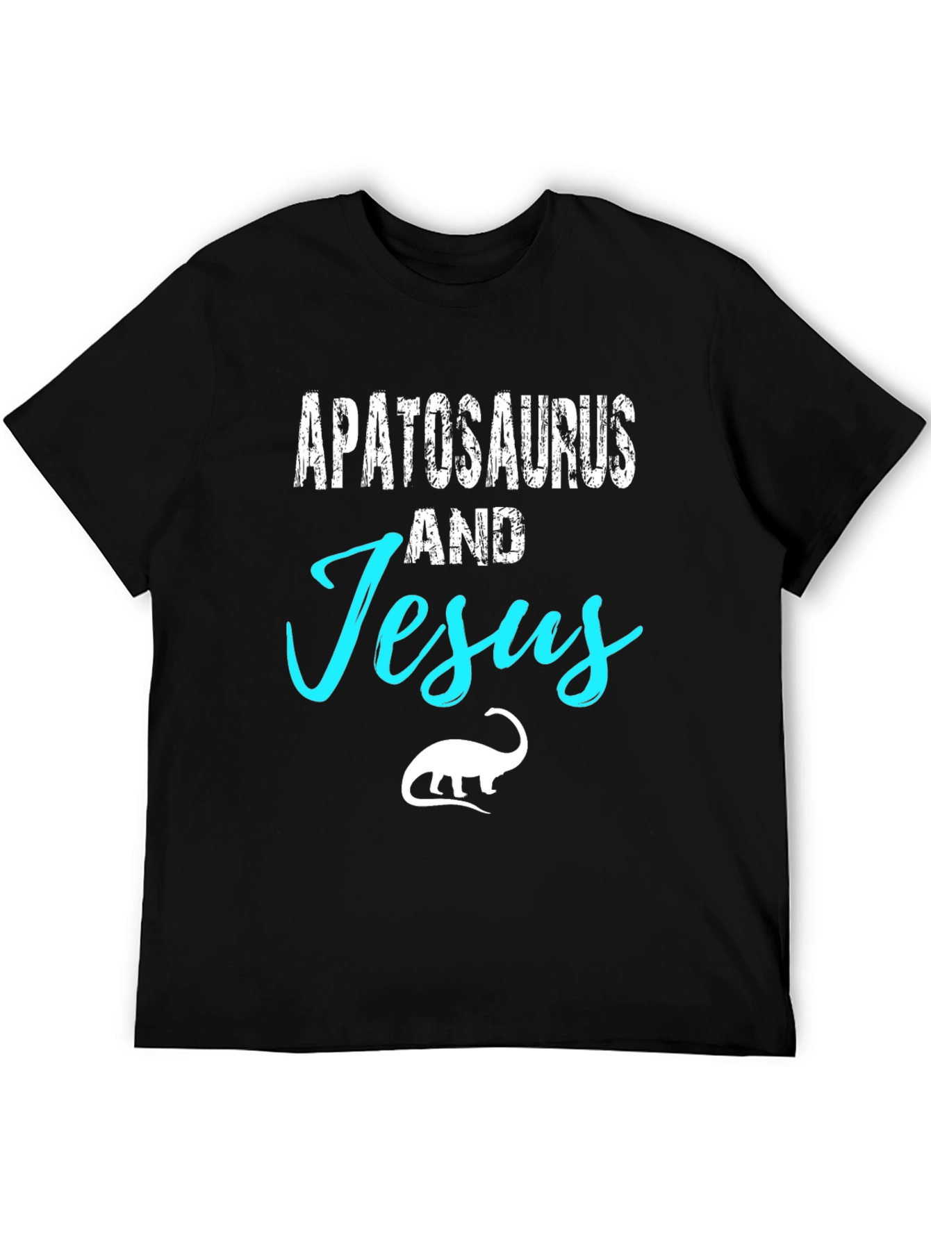 Black Apatosaurus and Jesus Black Graphic T-Shirt view 5