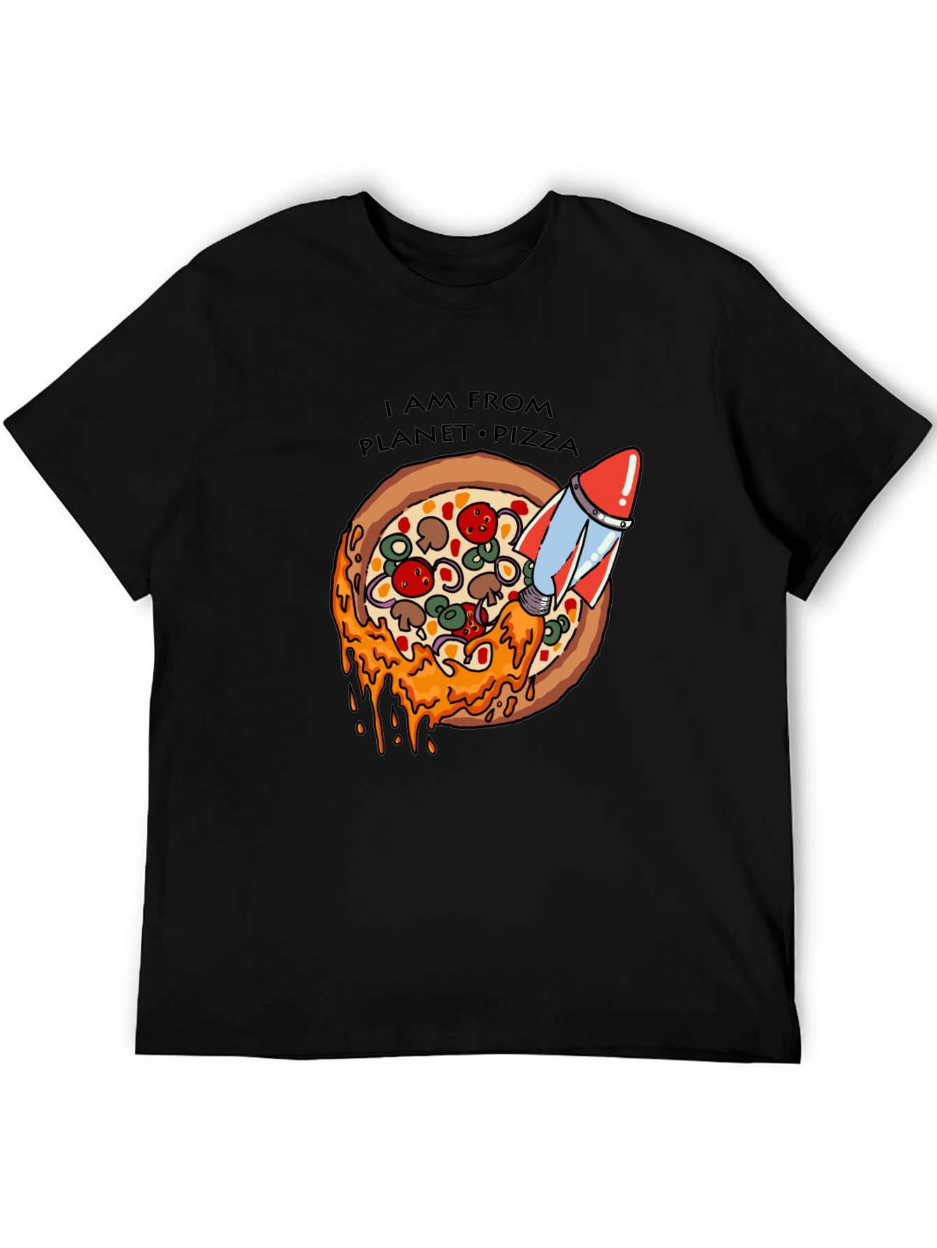 Black Planet Pizza T-Shirt - Rocket Launch Design view 5
