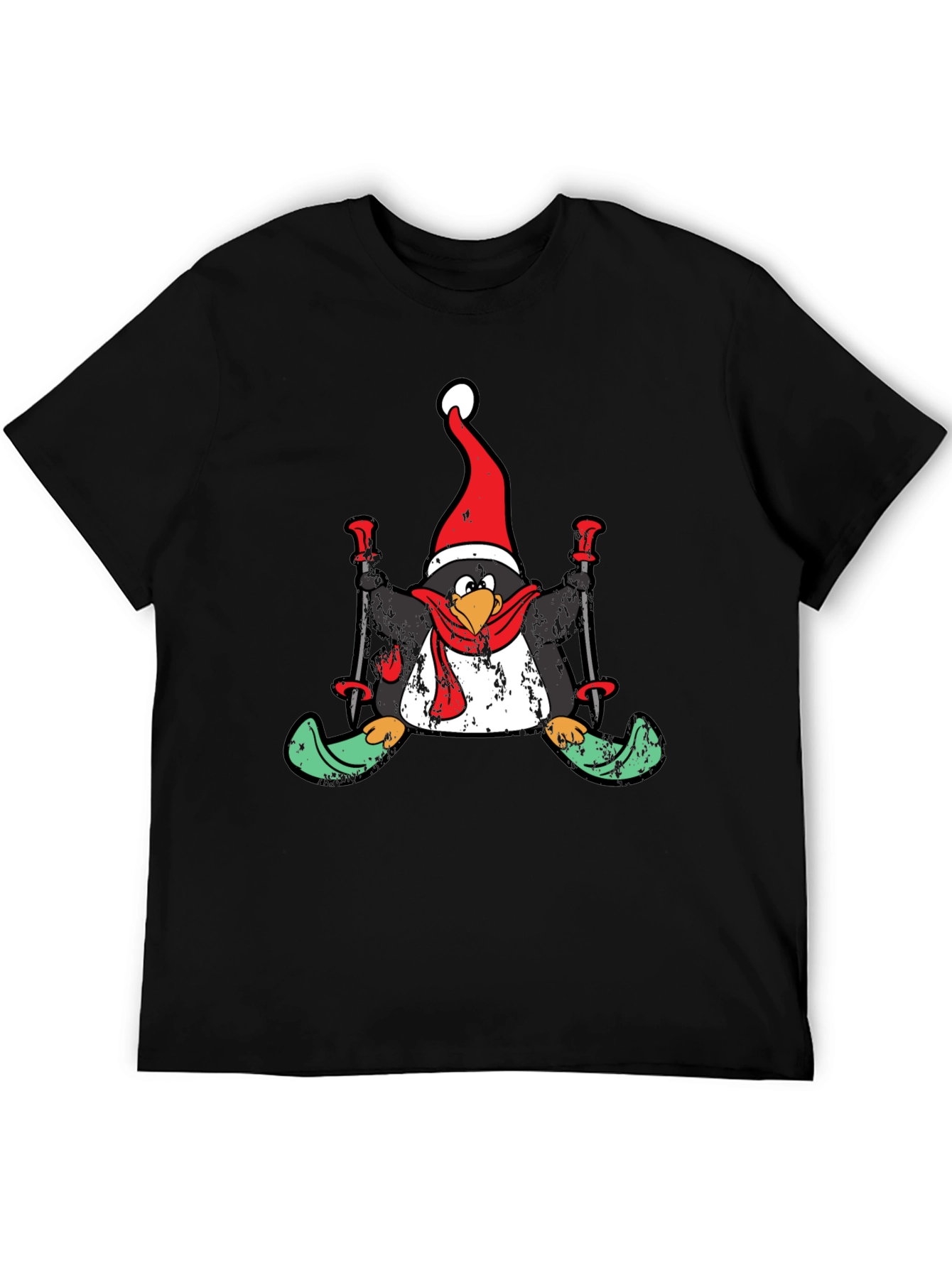 Black Penguin Skier Holiday T-Shirt view 5