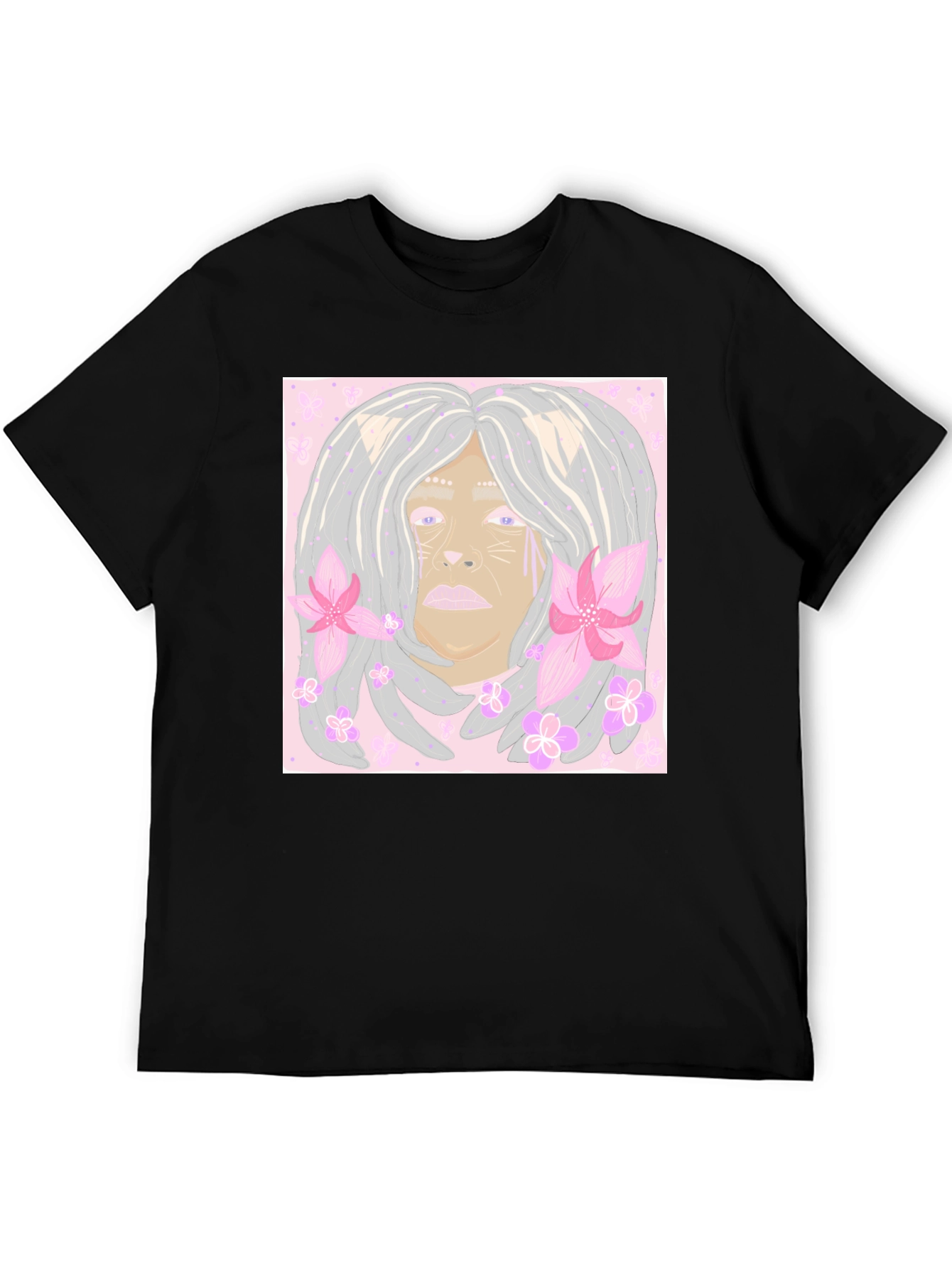 Black Unique Cat Flower T-Shirt  view 5
