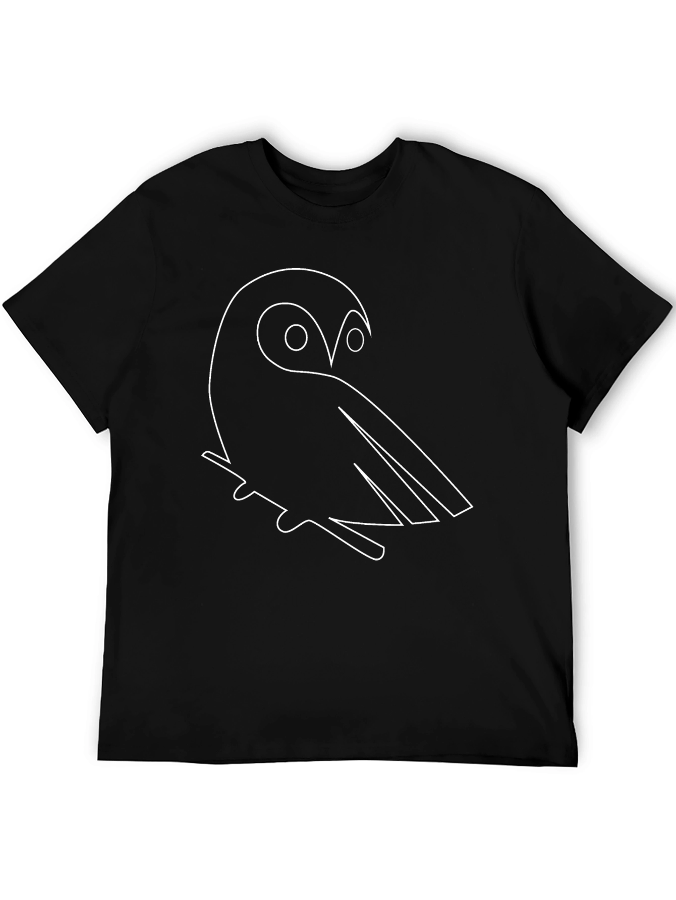 Black Minimalist Owl Line Art Black T-Shirt view 5
