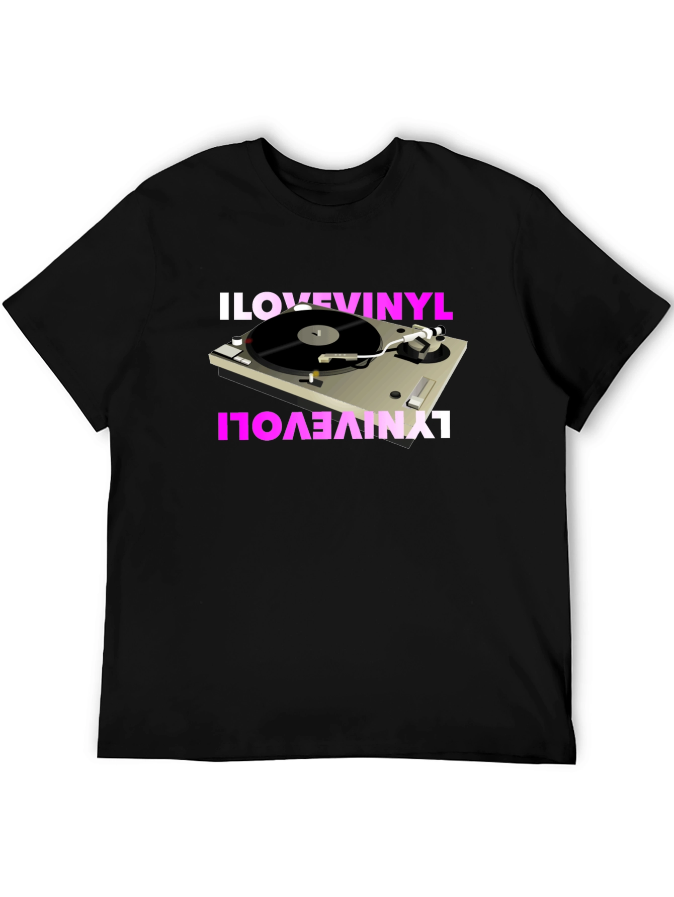 Black I Love Vinyl Turntable Graphic T-Shirt view 5