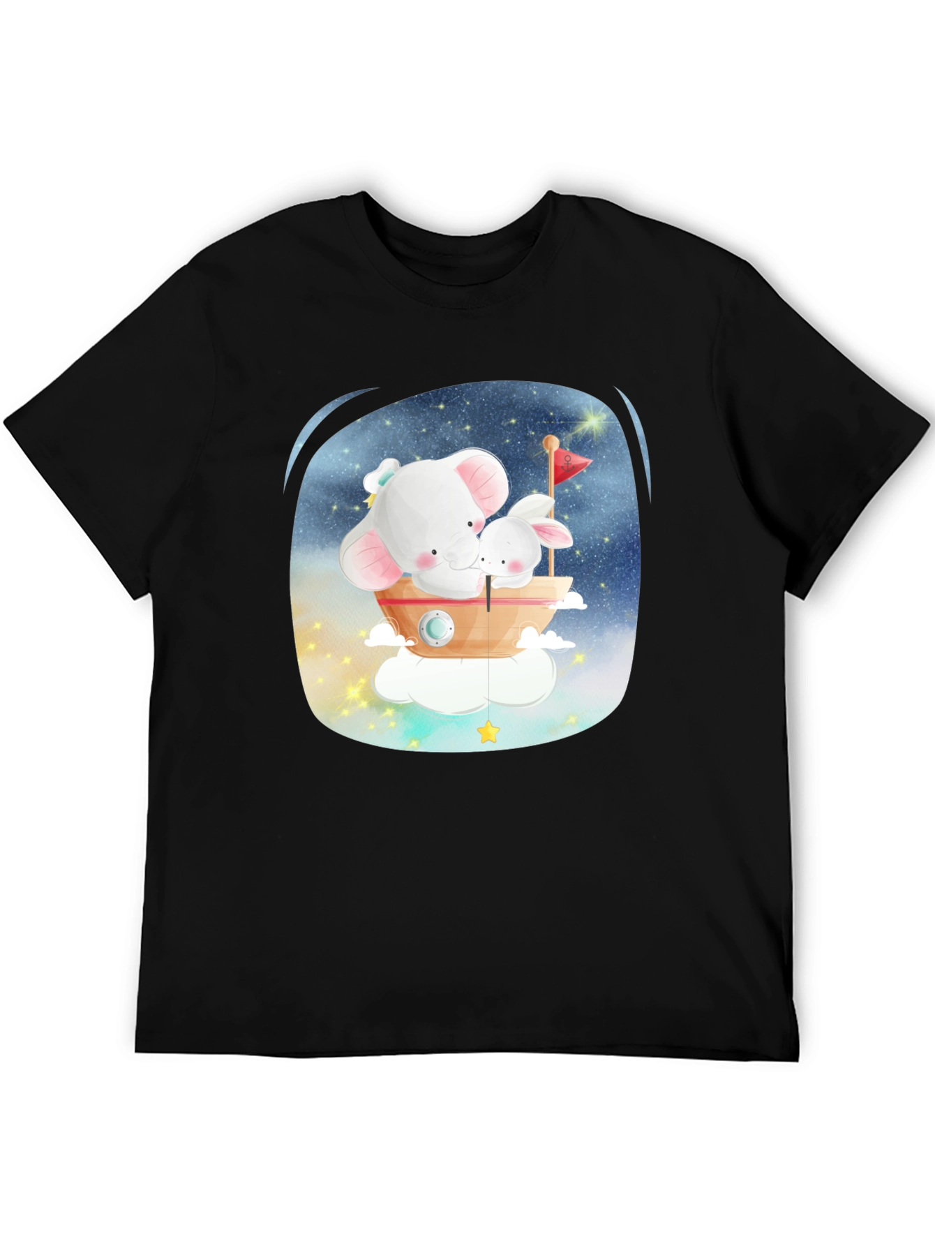 Black Cute Elephant & Bunny T-Shirt - Dreamy Design view 5