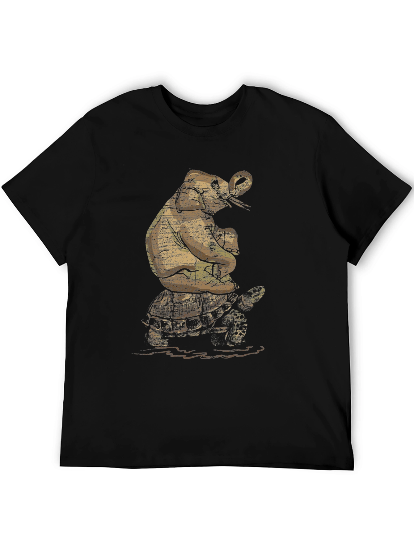 Black Elephant Riding Turtle Graphic T-Shirt view 5