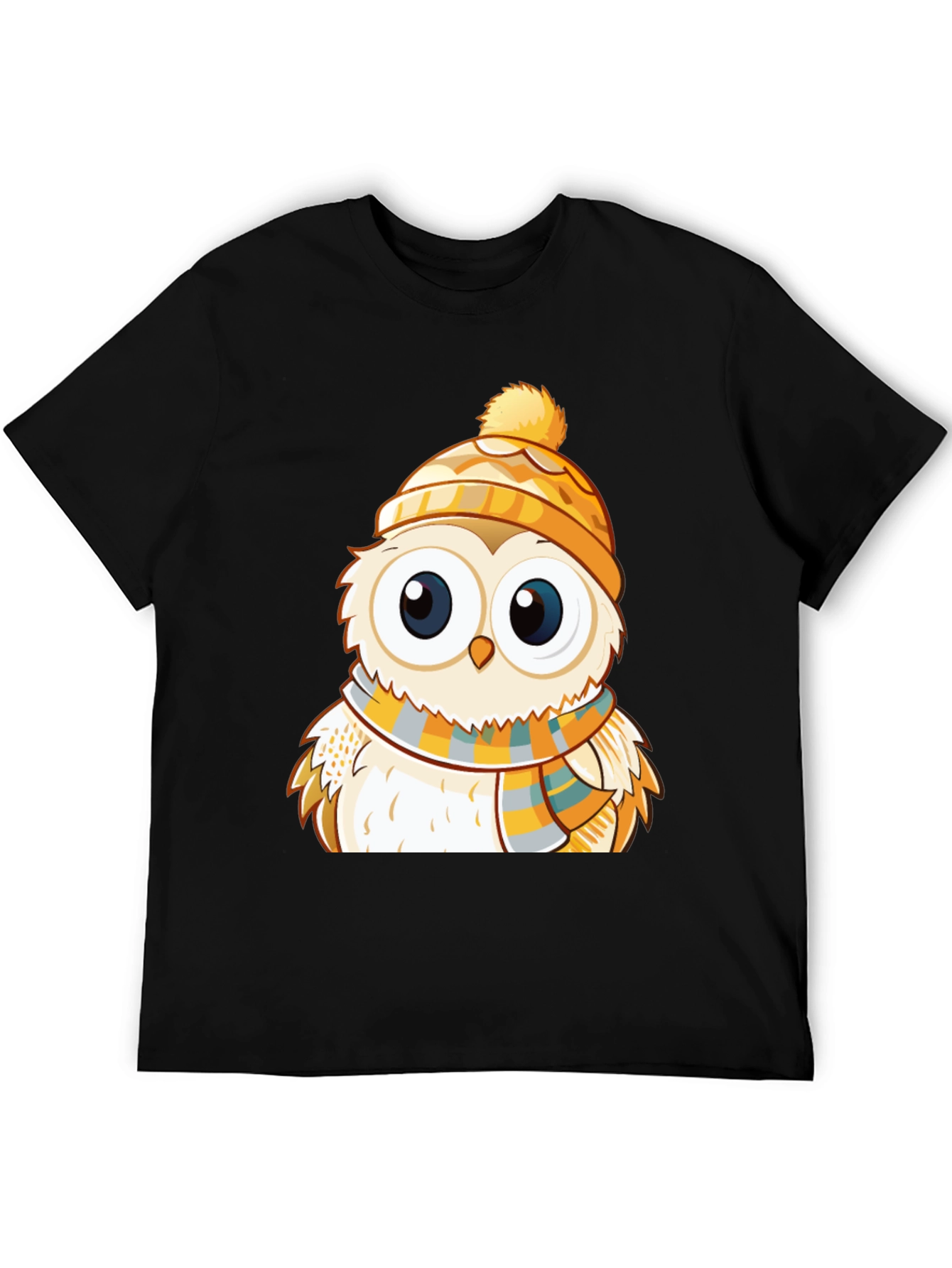 Black Owl with Hat & Scarf Graphic Tee view 5