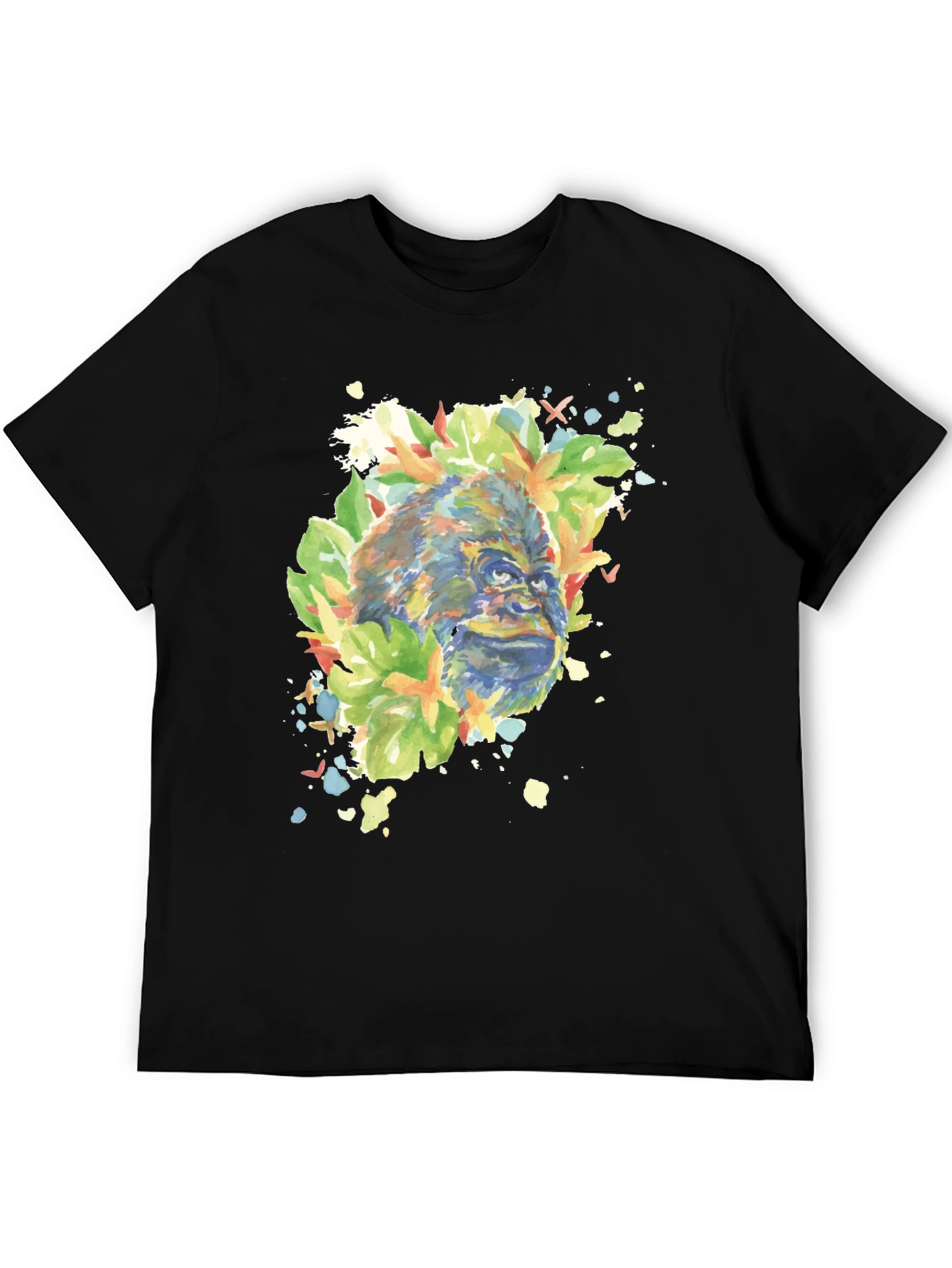 Black Gorilla Watercolor Graphic Tee - Men's Black T-Shirt view 5