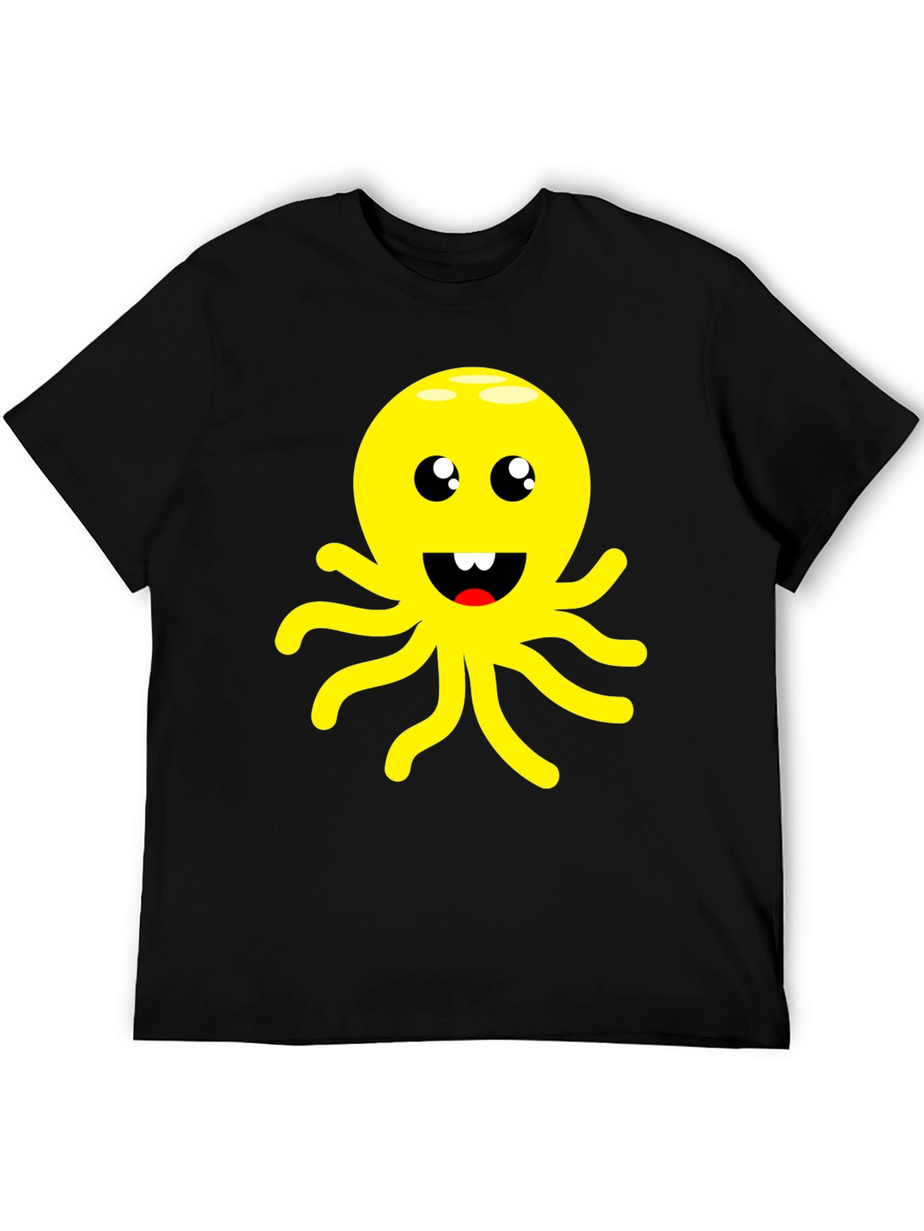 Black Cute Cartoon Octopus Graphic Black T-Shirt view 5