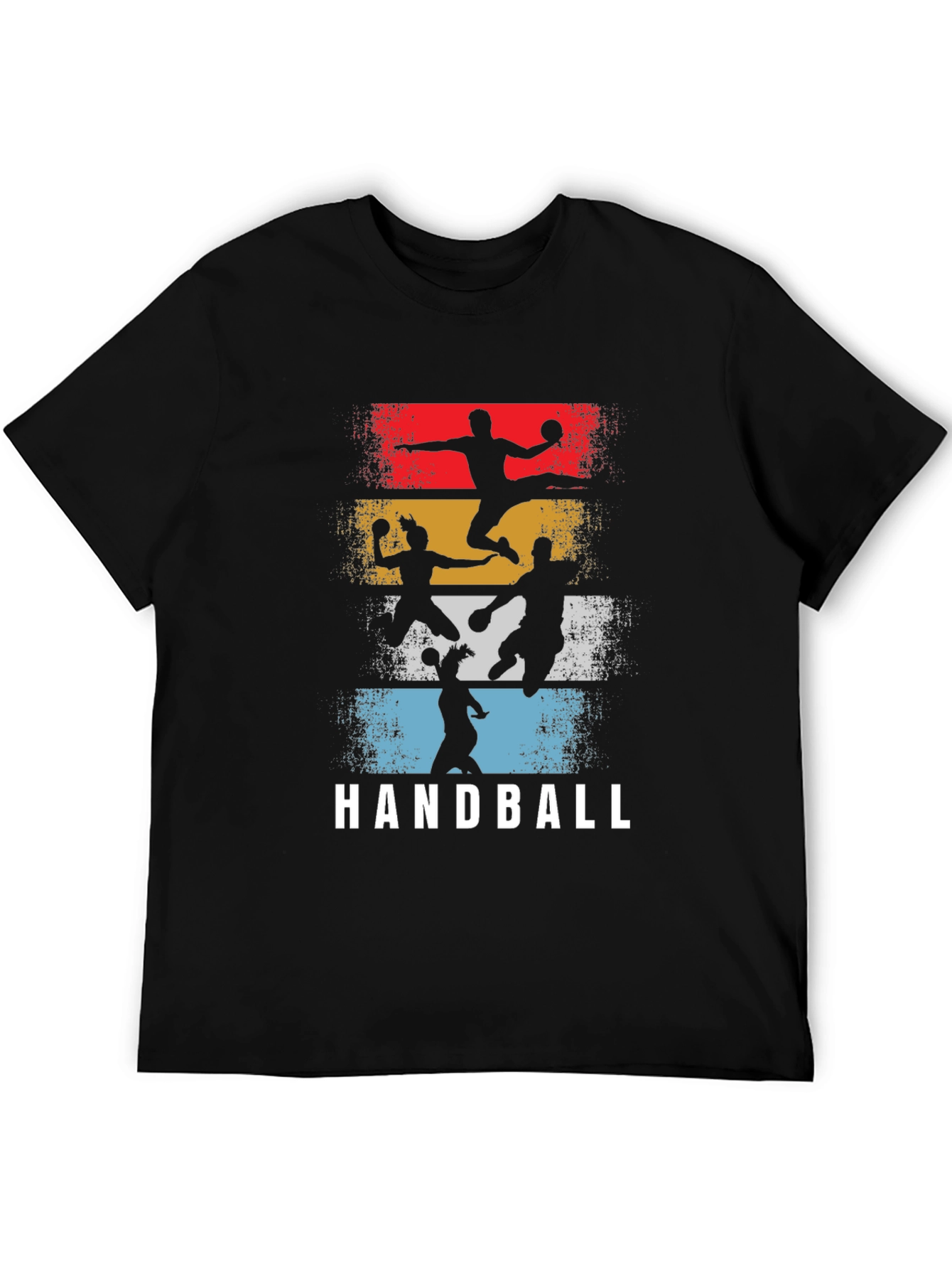 Black Handball Retro Graphic T-Shirt - Player Silhouette Design view 5