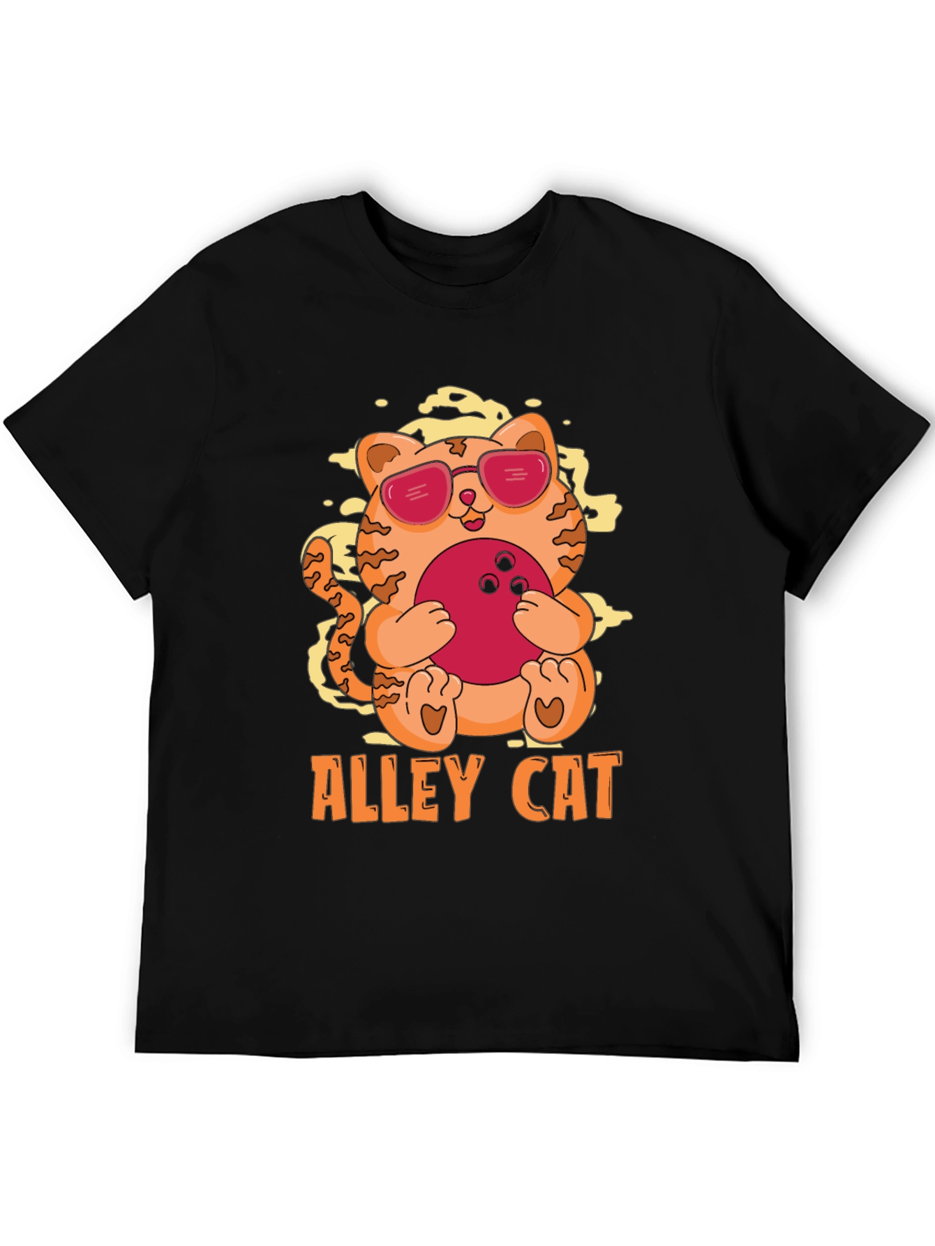 Black Alley Cat Bowling T-Shirt - Cool Kitten Design view 5