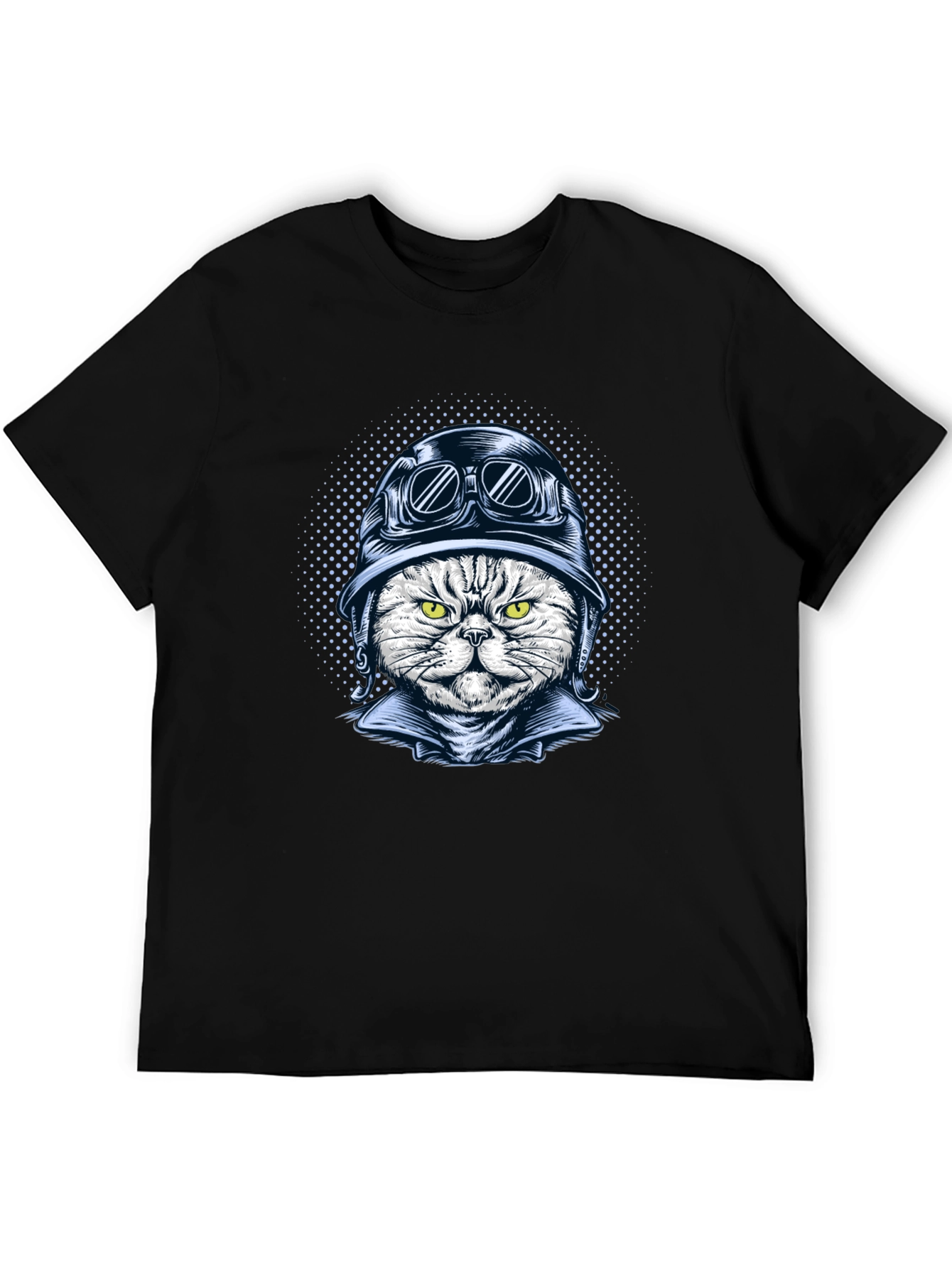 Black Cool Cat Biker Graphic T-Shirt - Black Cotton Tee view 5