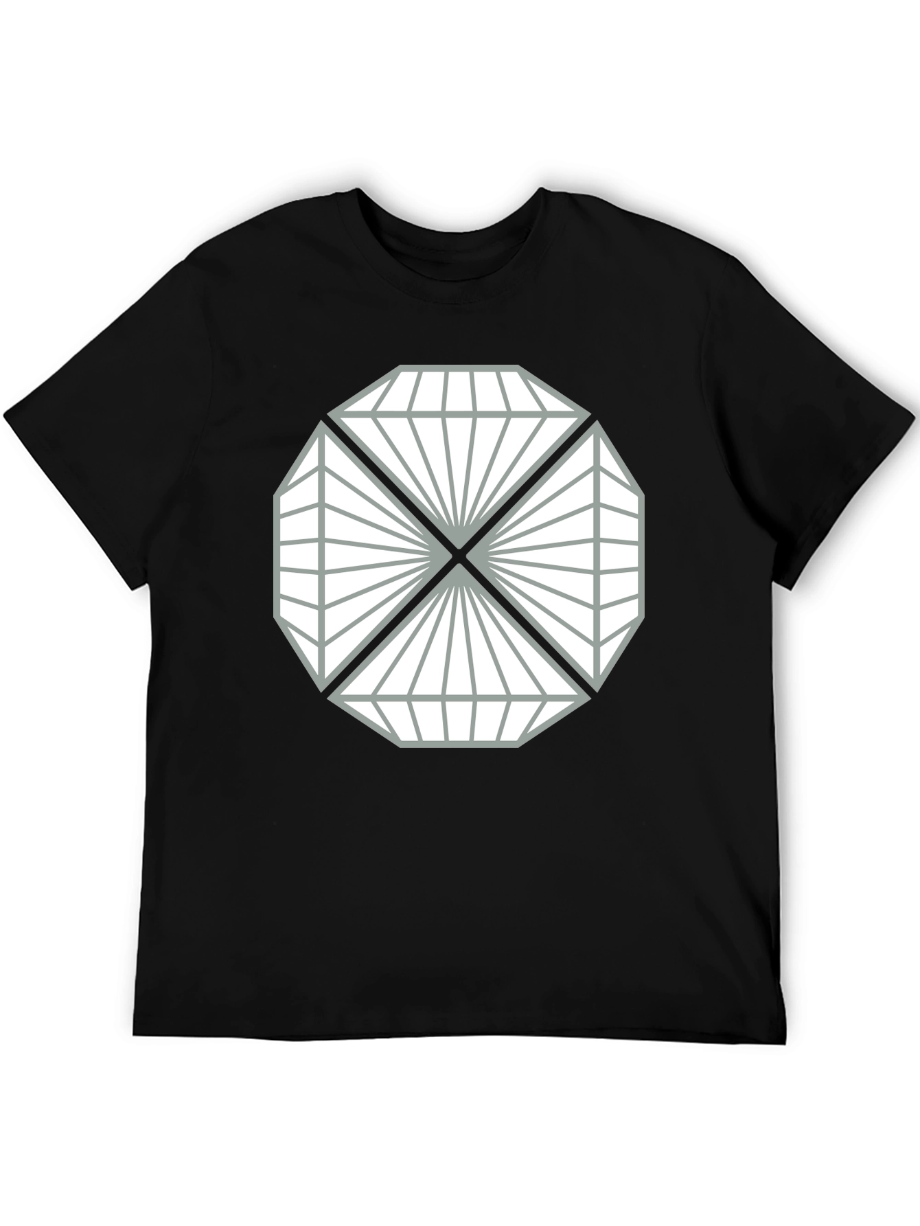 Black Geometric Diamond Design Black T-Shirt view 5