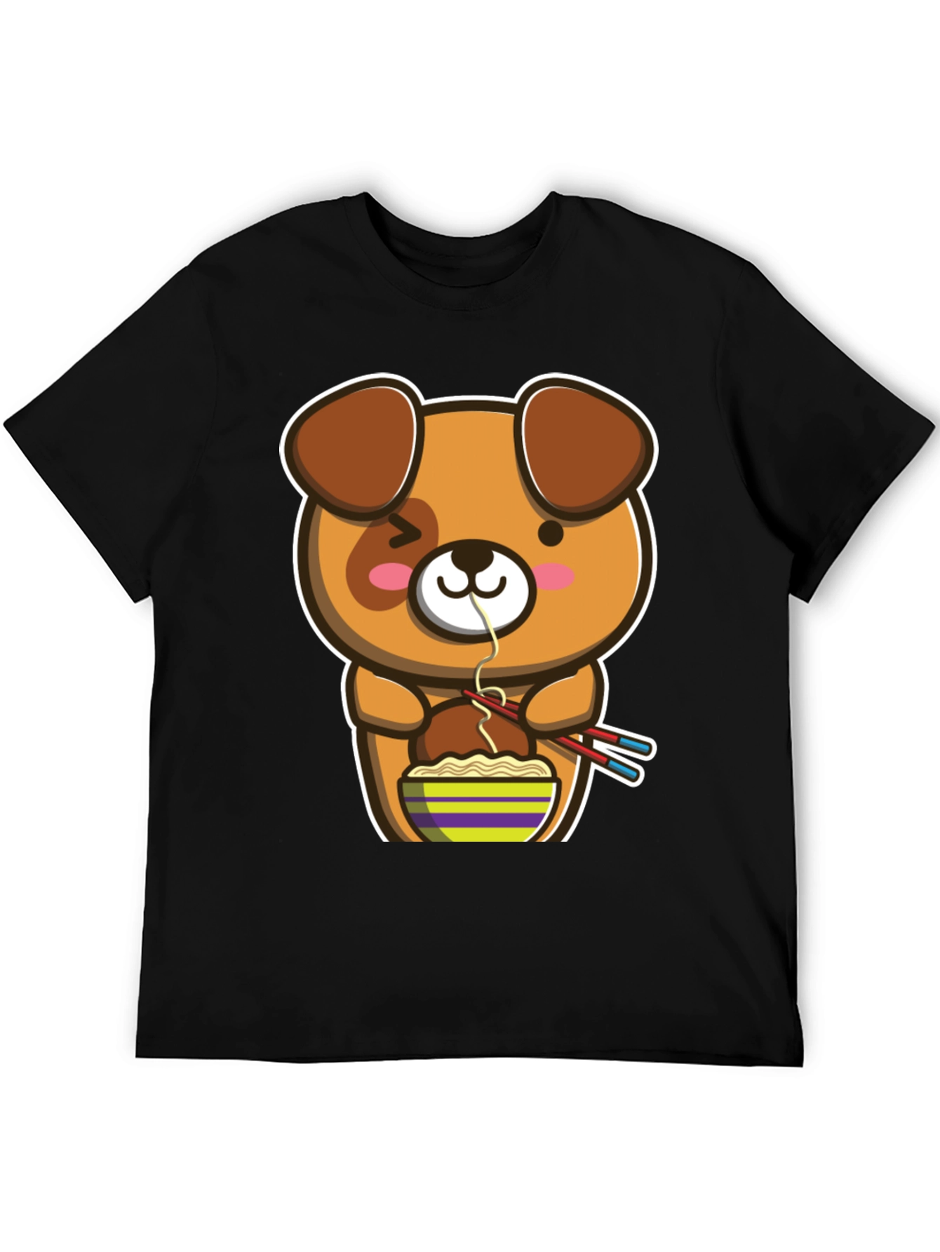 Black Cute Cartoon Dog Ramen T-Shirt view 5