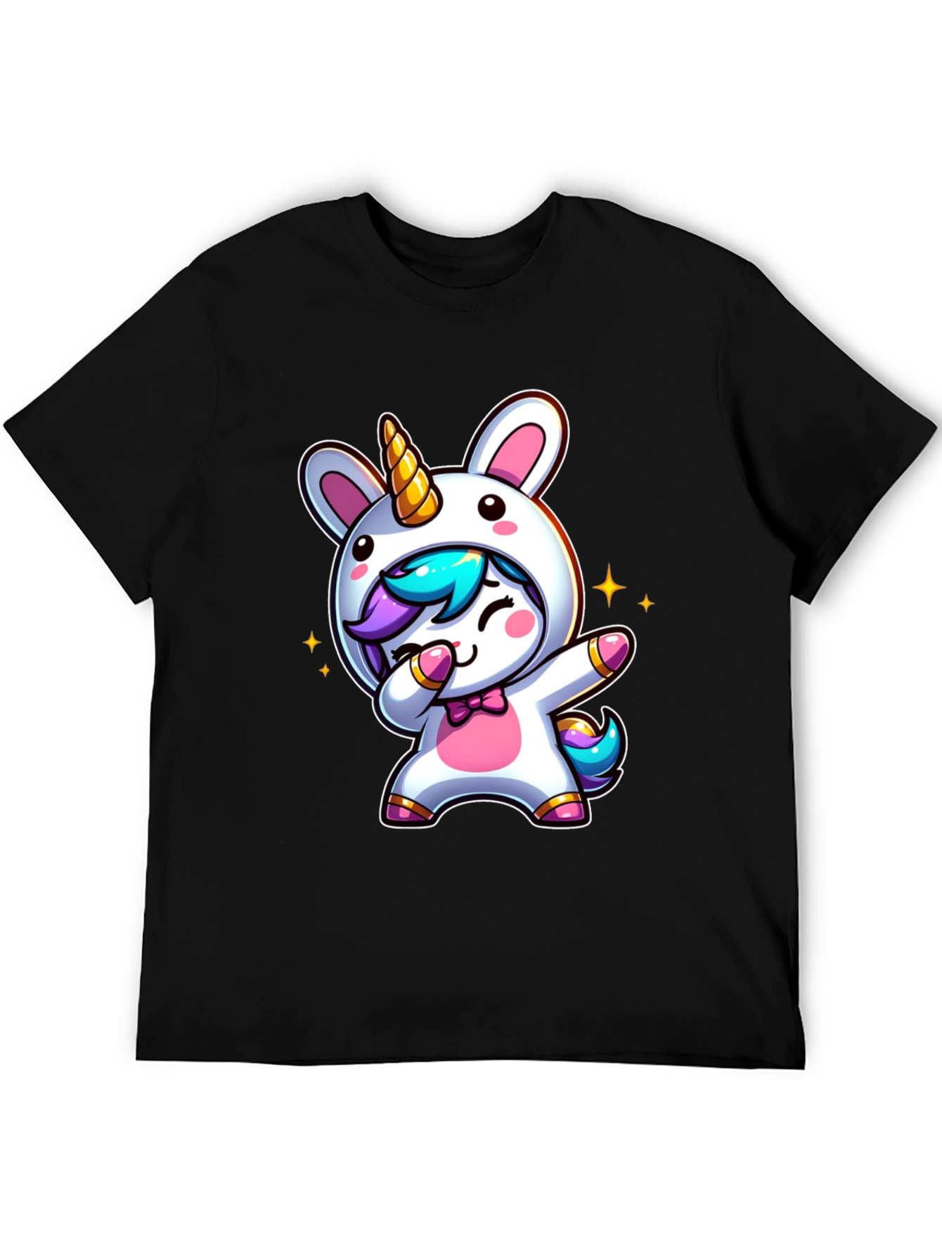 Black Cute Unicorn Dab Black T-Shirt view 5
