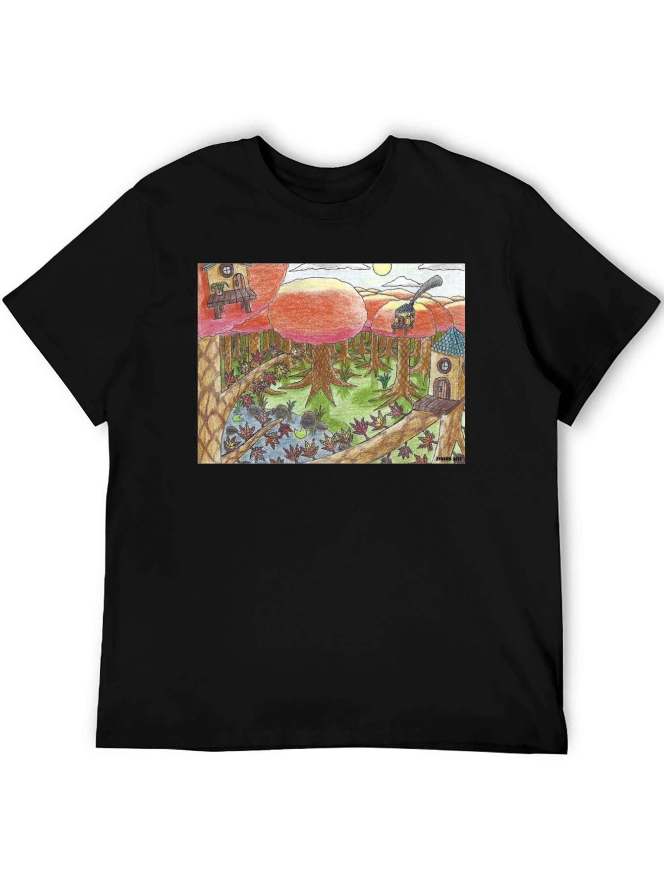 Black Whimsical Forest T-Shirt - Unique Graphic Tee view 5